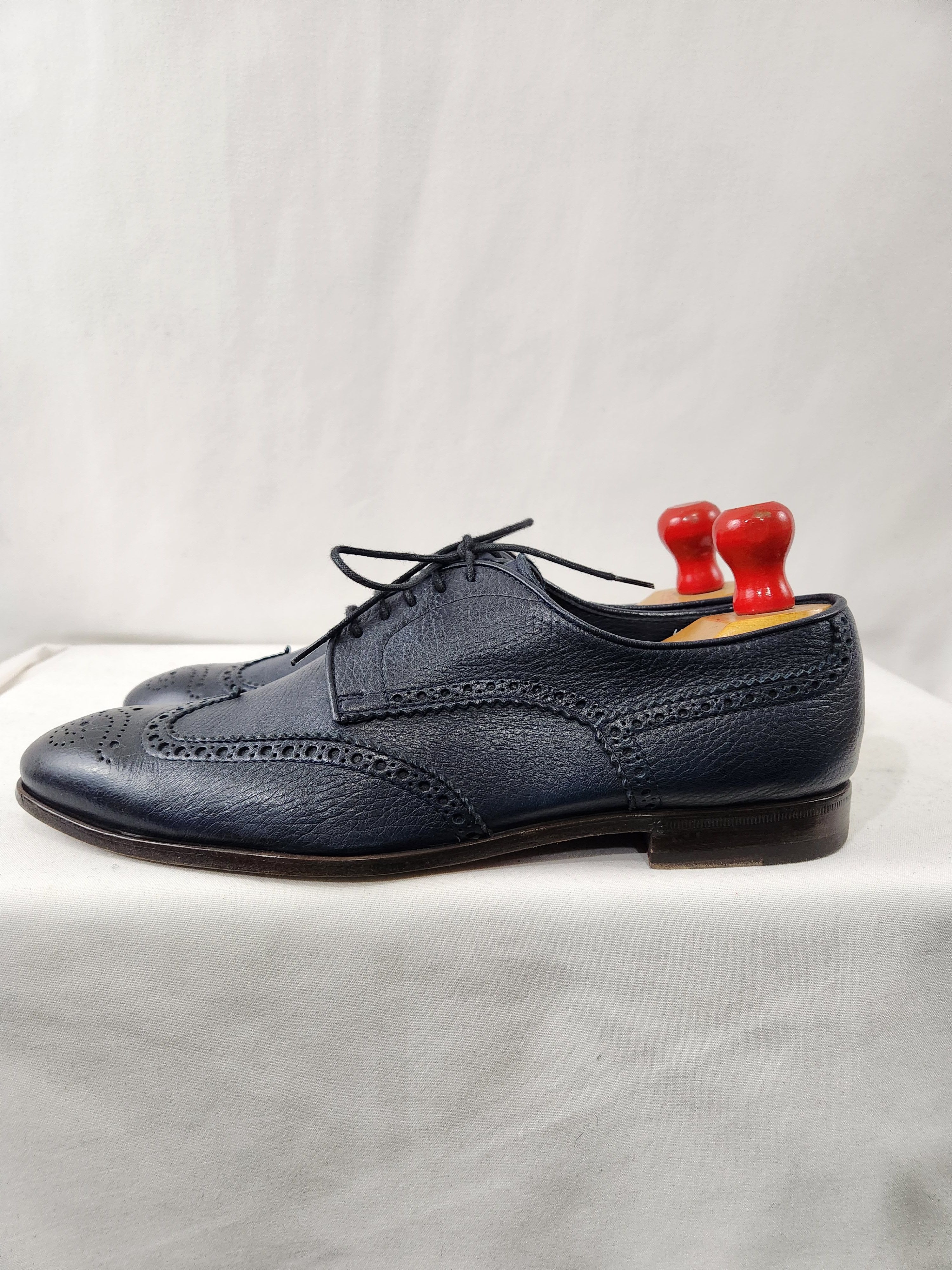 Henderson Deer Leather Navy Blue Wingtip Derby Made Italy 43.5 IT Size US 10.5 / EU 43-44 - 3 Thumbnail