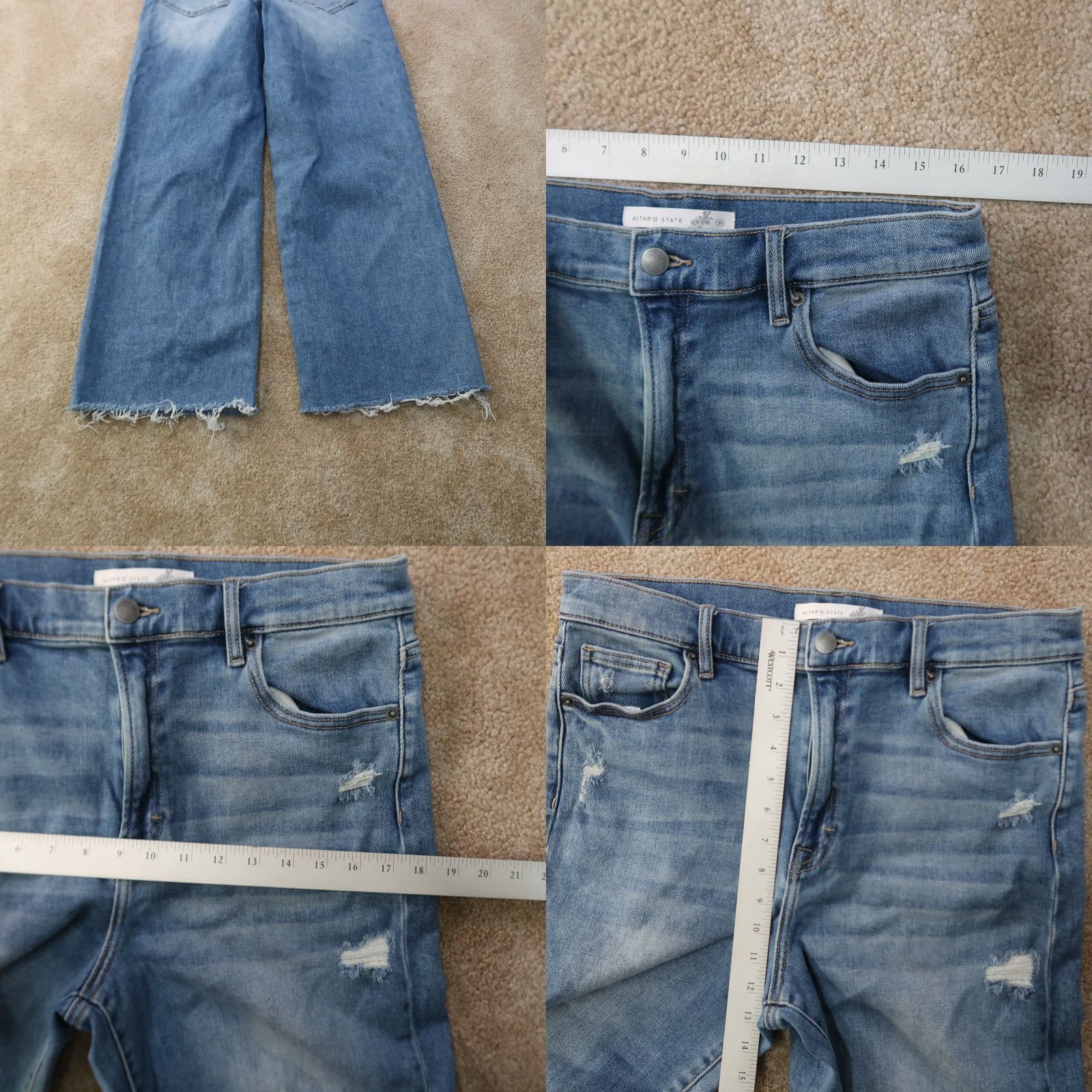 Vintage Altar’d State Women’s Jeans Skinny Distressed Denim Stretch Blue Size 31 Jeans Womens 5-Pocket Zipper Button Fringe Distressed Size 24" / US 00 / IT 34 - 8 Thumbnail