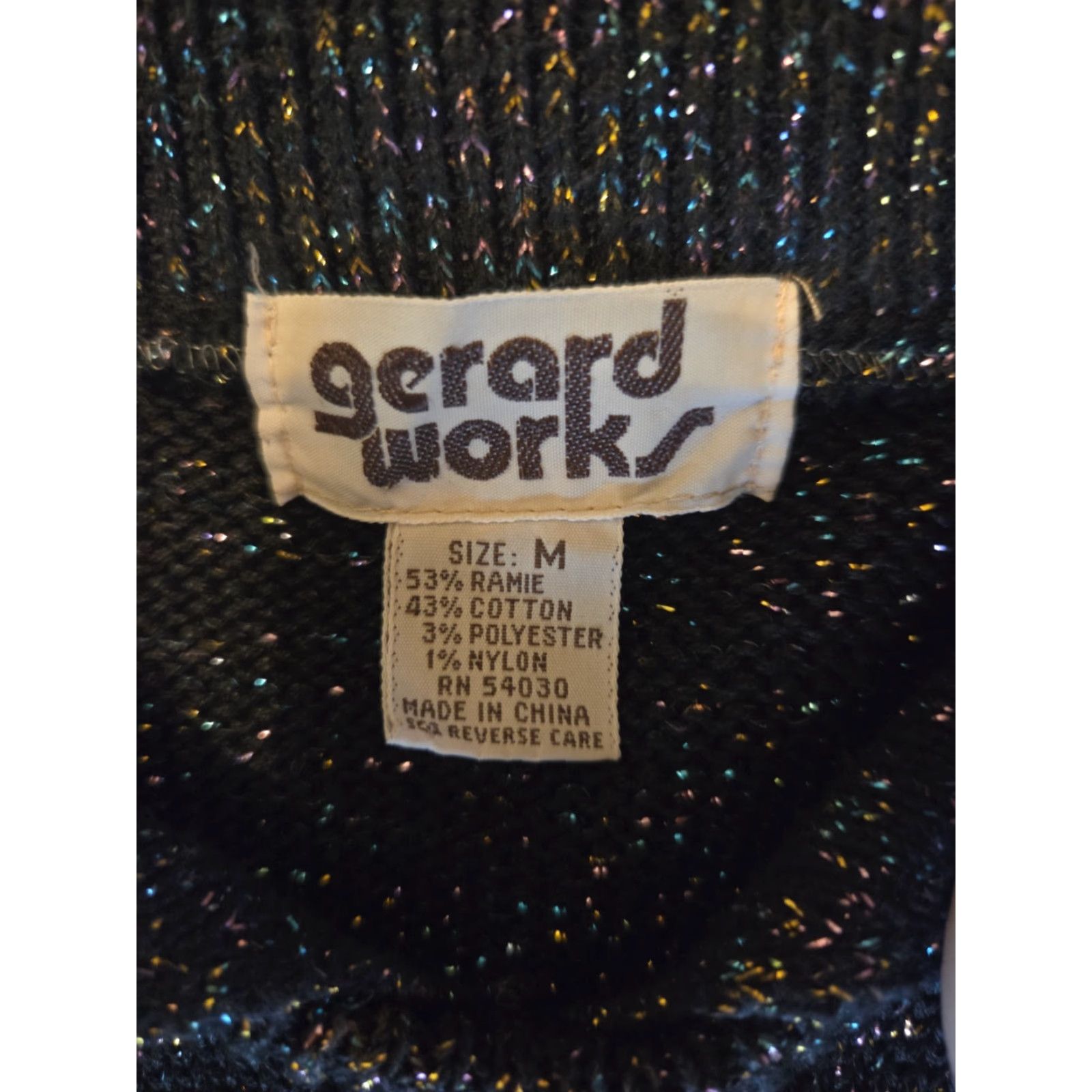 Vintage VINTAGE Gerard Works Metallic Black Collared Sweater Womens M 80s Pullover Long Sleeve Black 80s Style Size M / US 6-8 / IT 42-44 - 6 Thumbnail