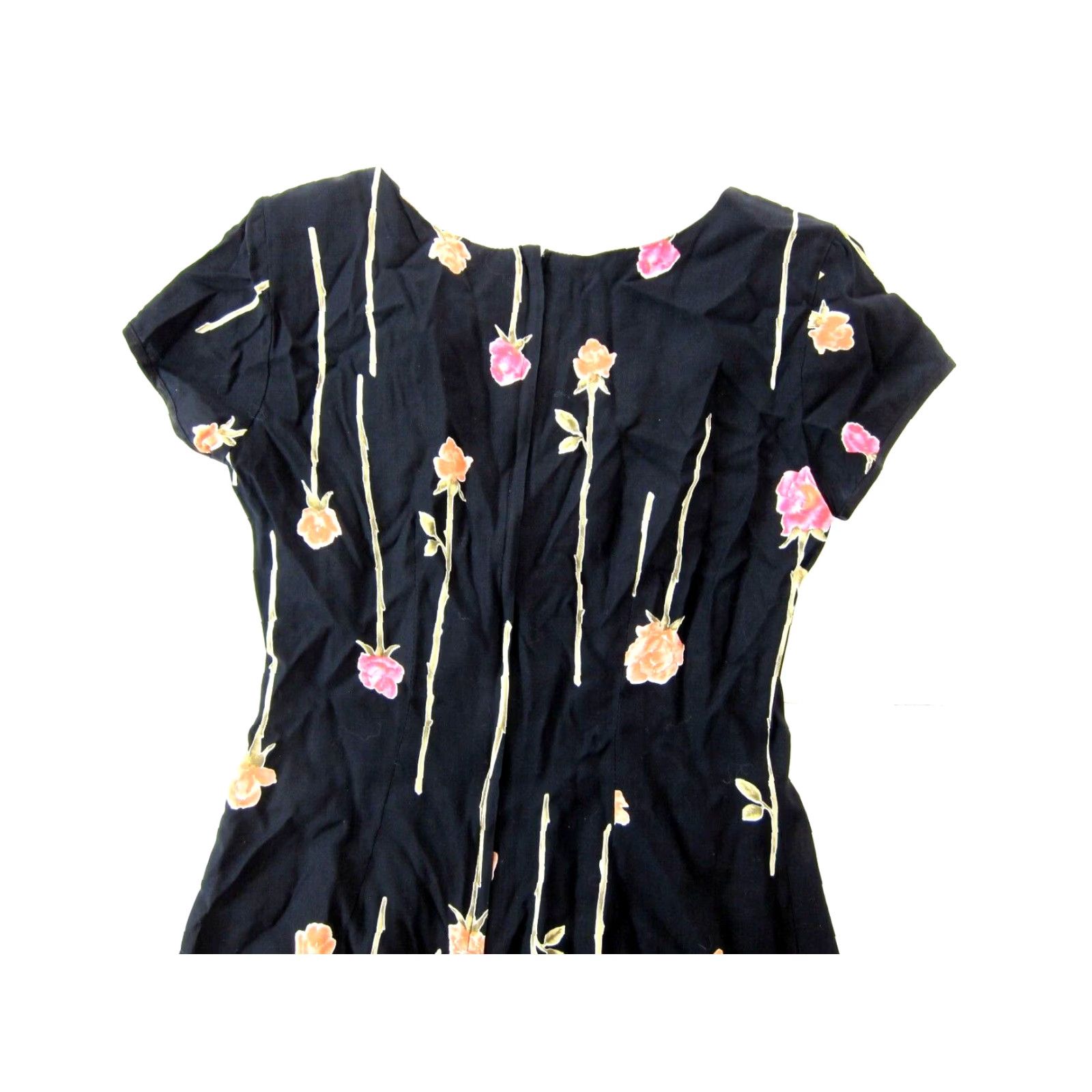Vintage VINTAGE Just Choon Dress 100% Rayon Black Pink Rose Floral Short Sleeve S-M Women's Maxi Dress Size 28" / US 6 / IT 42 - 5 Thumbnail