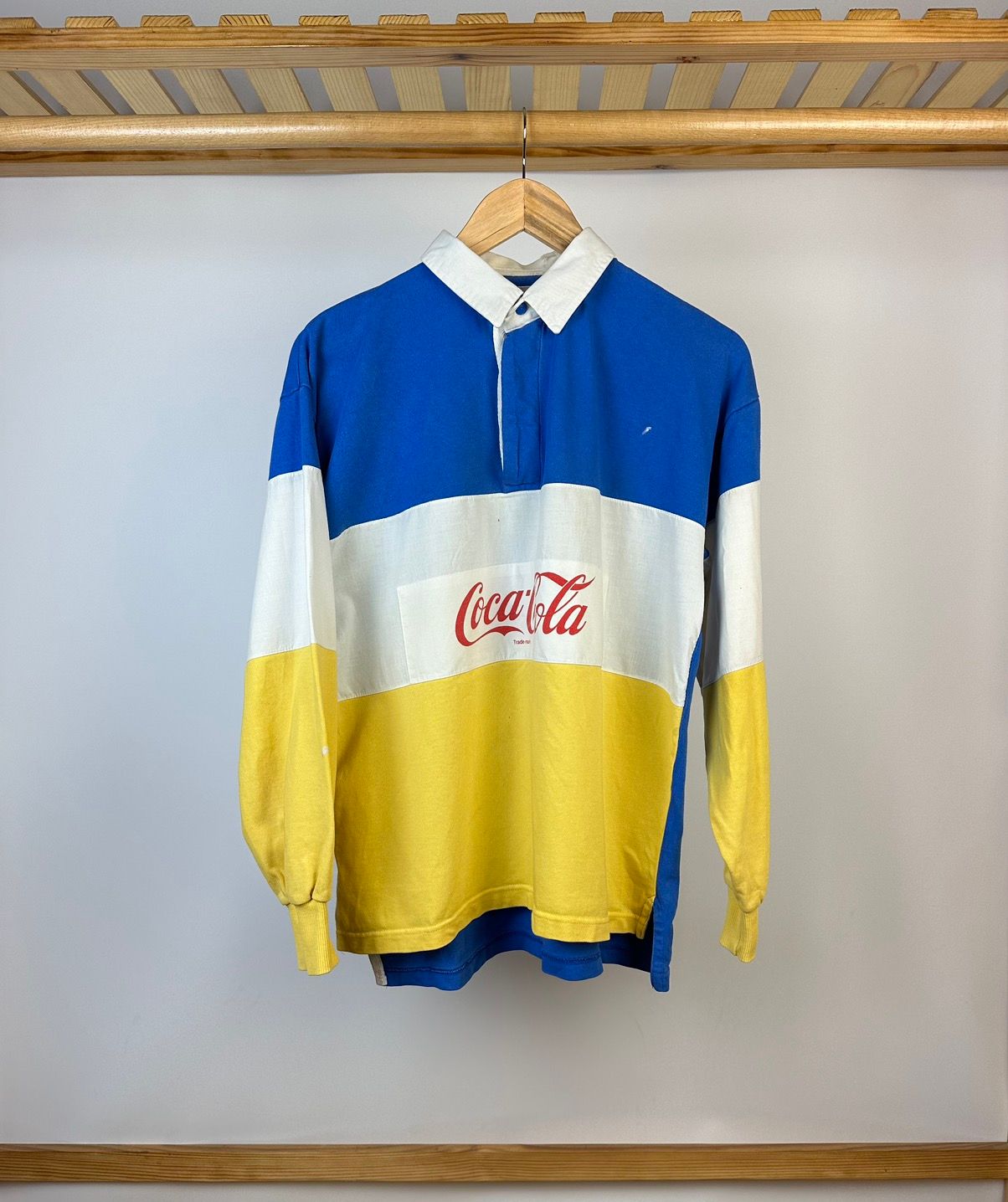 Pre-owned Coca Cola X Vintage 90's Coca-cola Rugby Polo T-shirt In White Yellow Blue