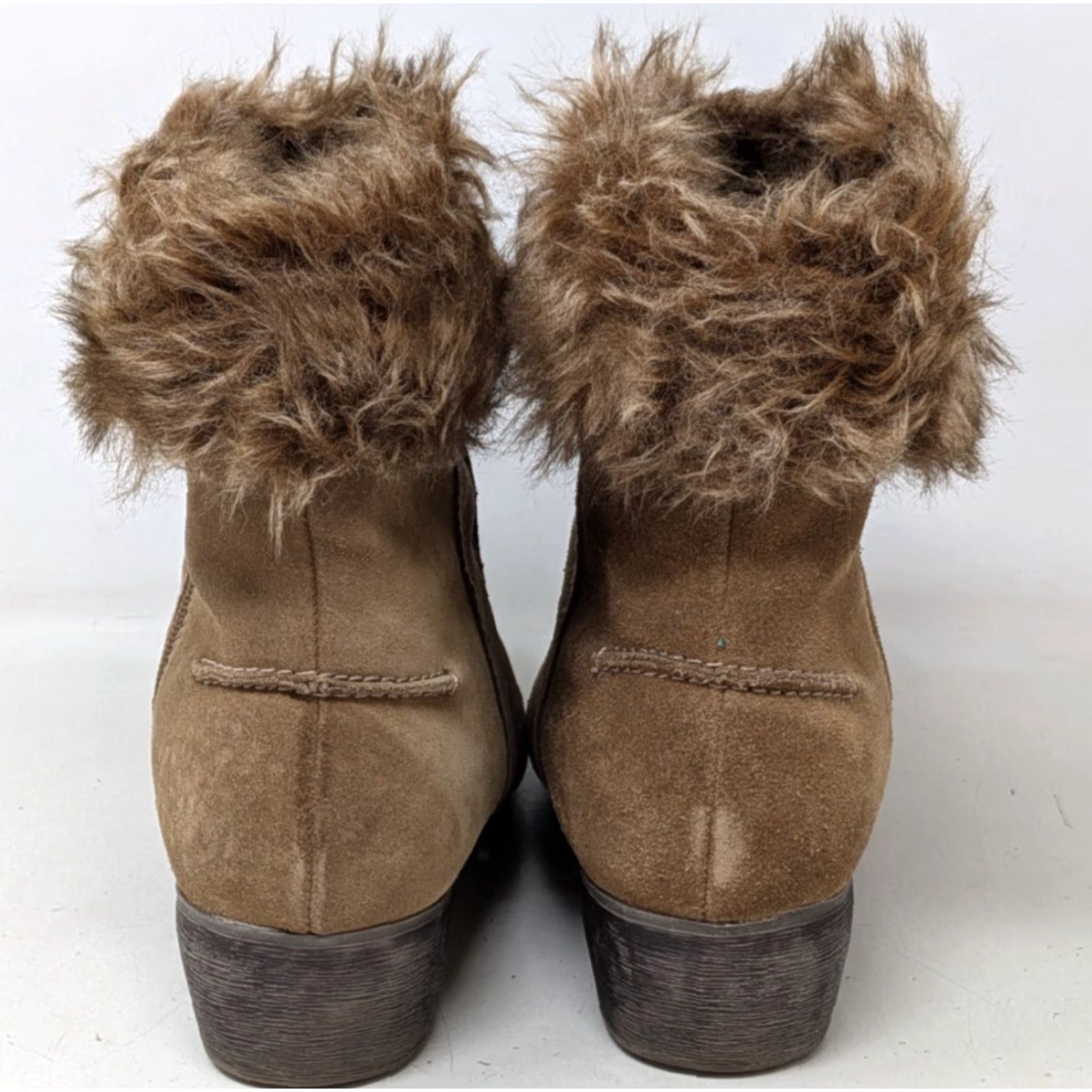 Vintage Sporto Nina Honey Brown Leather Womens Size 9M Faux Fur Cuff Ankle Boot Booties Size US 9 / IT 39 - 4 Thumbnail