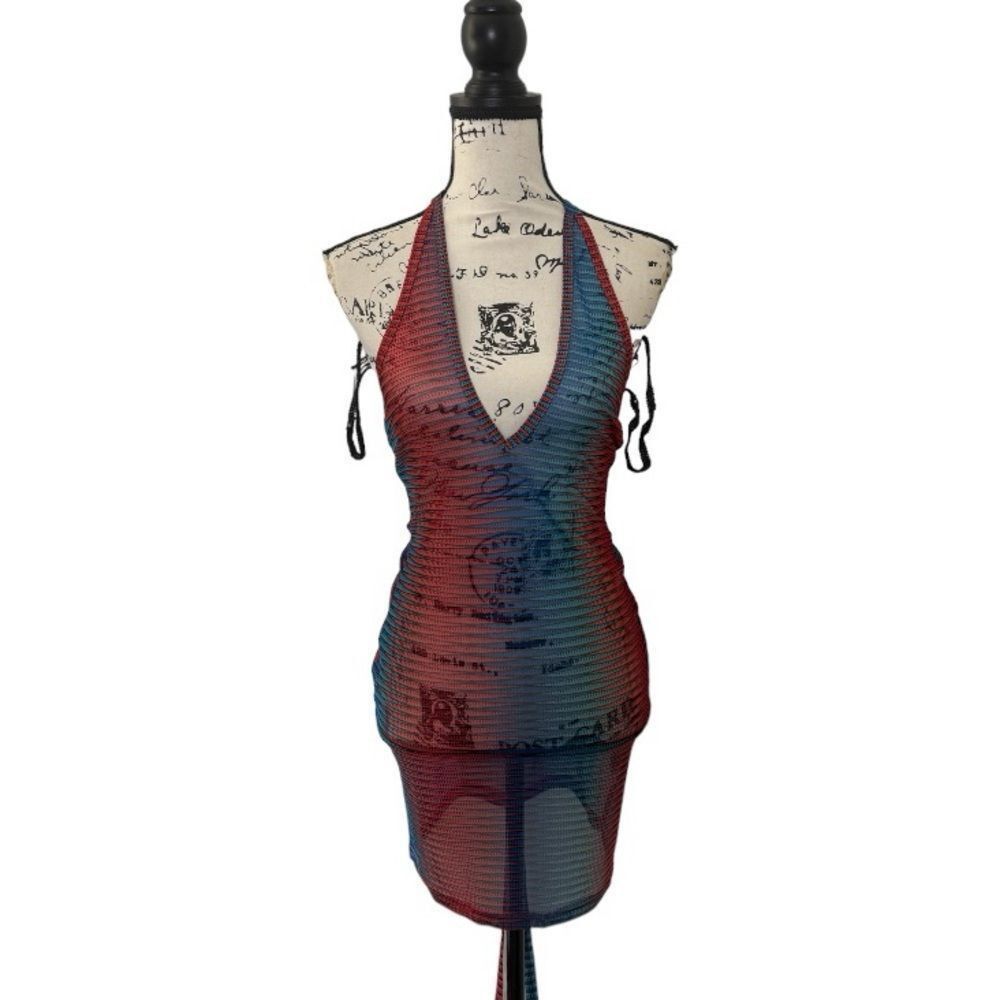 Shein SHEIN Blue & Red Geo Print Criss Cross Swim Cover-Up Dress – Size S / US 4 / IT 40 - 3 Thumbnail