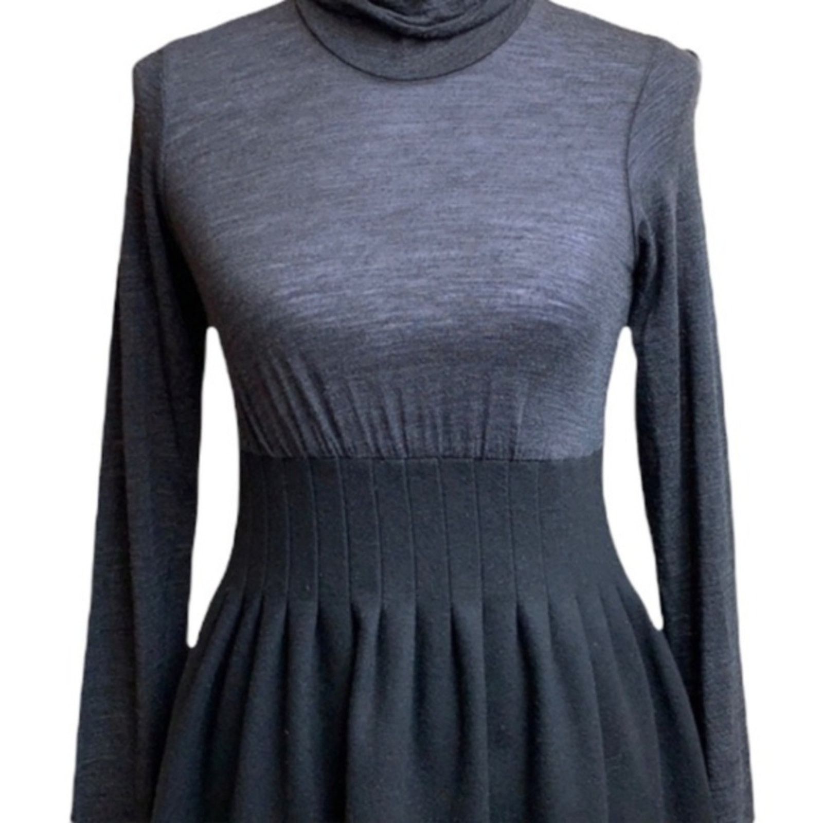 Theory Theory Long Sleeve Wool Dress in Grey/Black | Size M Size M / US 6-8 / IT 42-44 - 4 Thumbnail