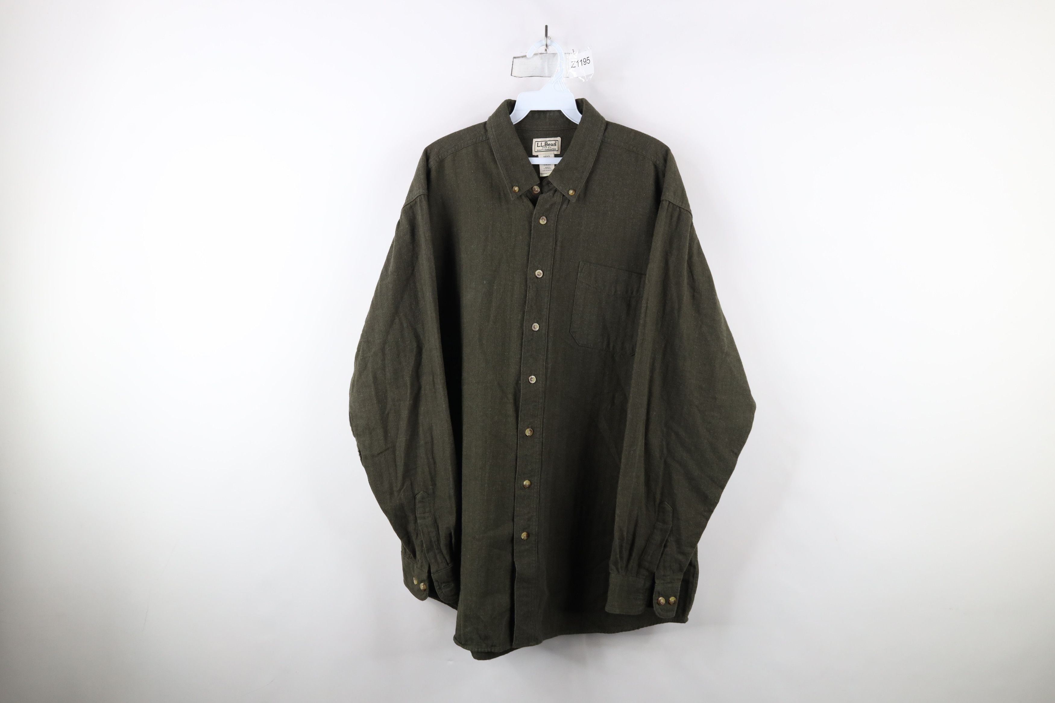 L.L. Bean × Vintage Vintage 90s LL Bean Herringbone Down Shirt Green Cotton Size US XL / EU 56 / 4 - 1 Thumbnail