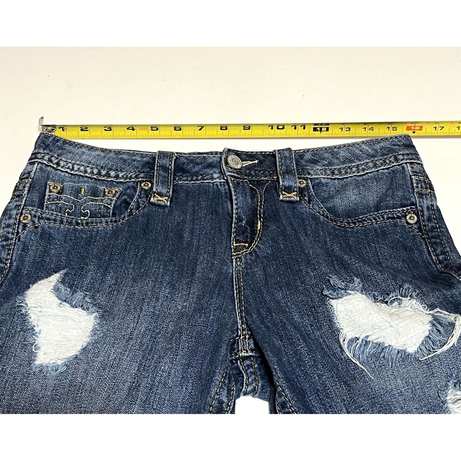 Vintage Rock Revival Anabela Boyfriend Jeans Womens Denim Distressed 31x25 Blue Cotton Cotton Denim mid rise Embroidered Button Zip Regular Gir ls Size 24" / US 00 / IT 34 - 3 Thumbnail