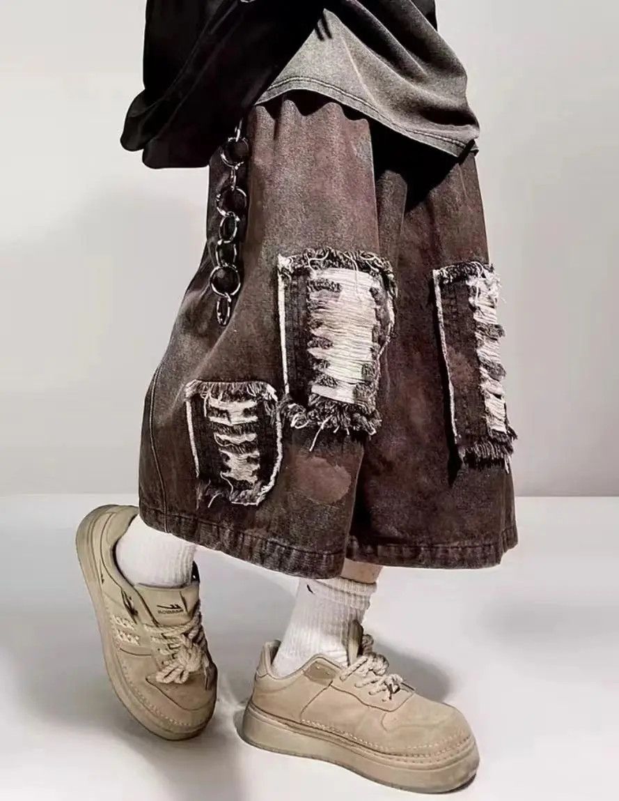 Japanese Brand × Jean Retro Torn Patch Loose Hip Hop Shorts Size US 32 / EU 48 - 3 Thumbnail