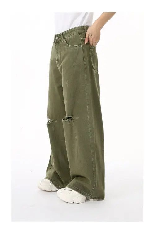 Jean Japanese retro ins fashion ripped straight jeans trend Size US 32 / EU 48 - 4 Thumbnail