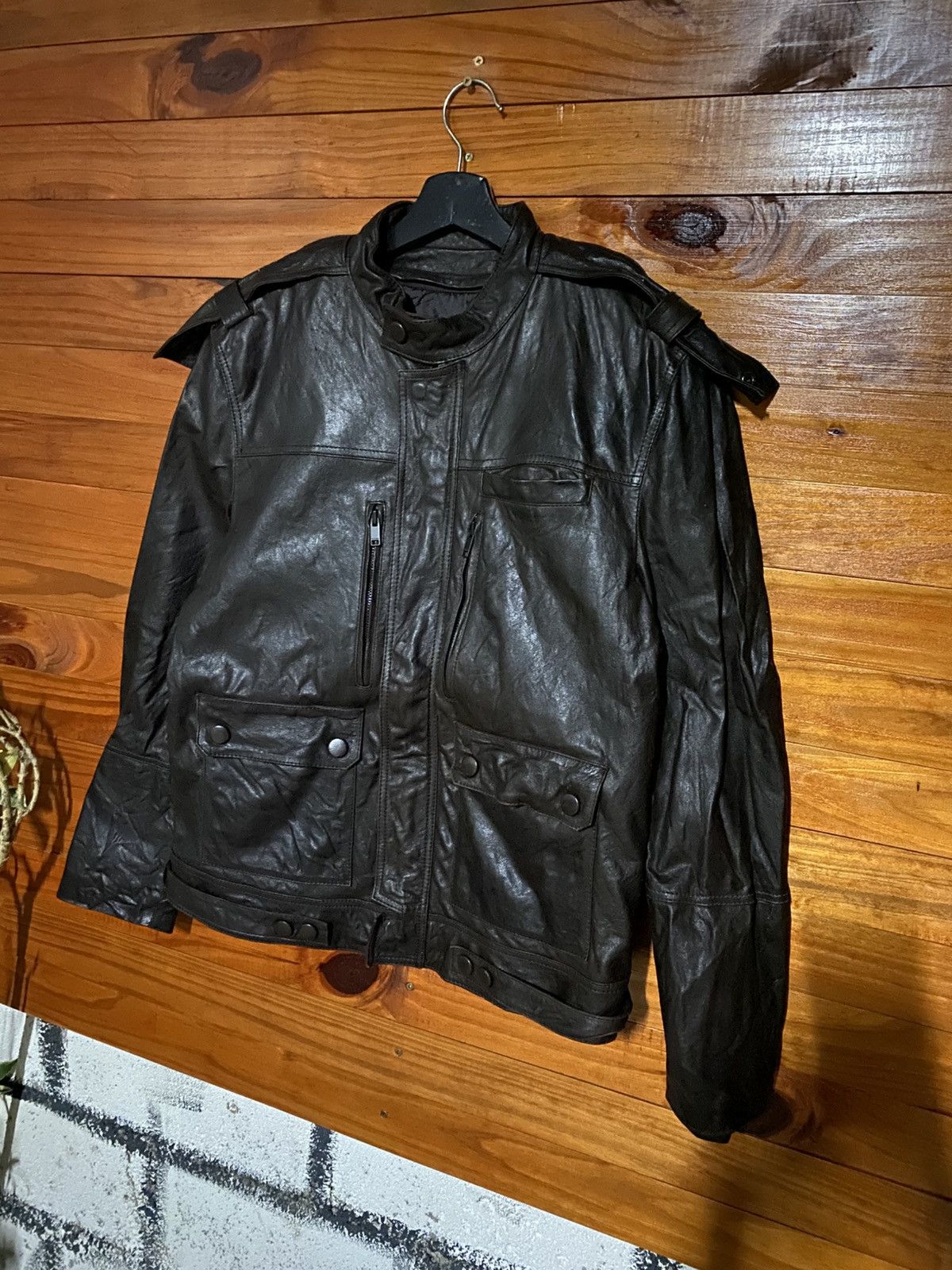 Vintage Vintage Korean Moto-Utility Leather Jacket Dark Brown Size US M / EU 48-50 / 2 - 4 Thumbnail