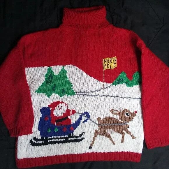 Other Vintage North Pole Santa Claus Rudolph Turtleneck Sweater Size L / US 10 / IT 46 - 1 Thumbnail