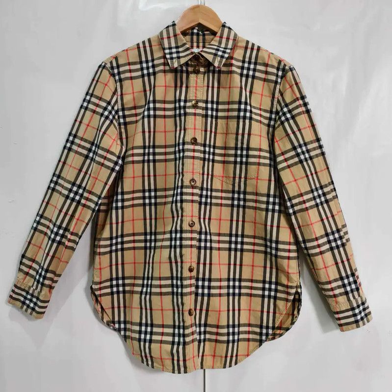 Burberry Burberry Khaki Cotton Check Long Sleeve Shirt Size S / US 4 / IT 40 - 1 Thumbnail