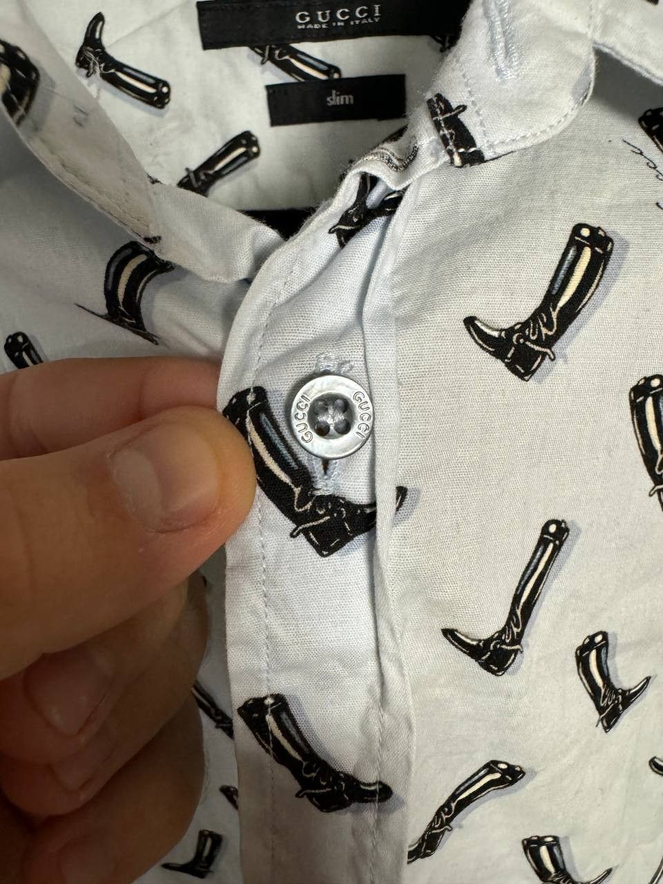 Gucci × Vintage GUCCI Shirt Button Up Printed Monogram Slim Fit White Size US M / EU 48-50 / 2 - 9 Thumbnail