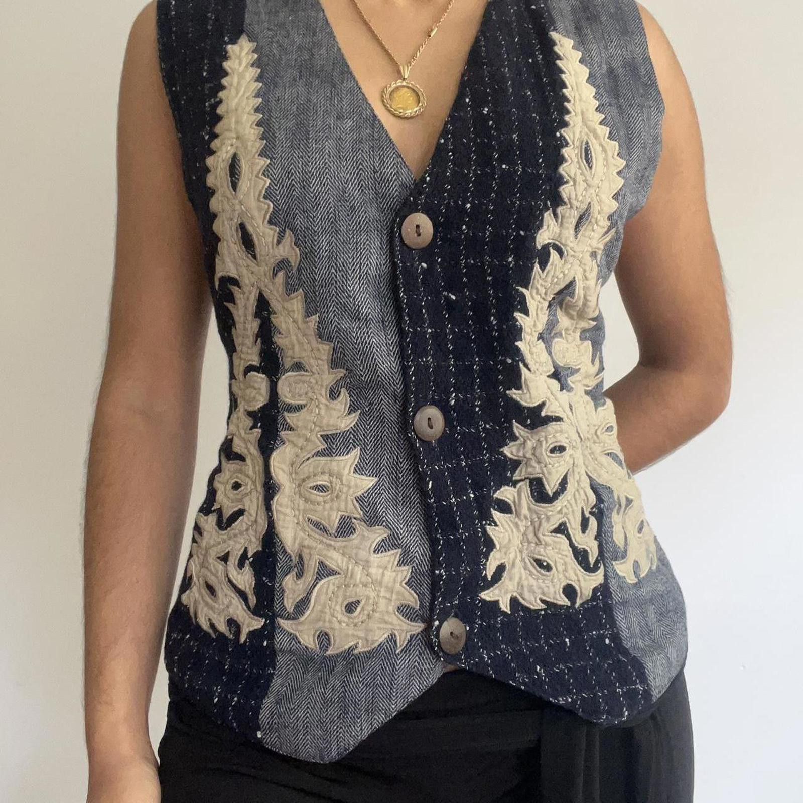 Other Navy blue and cream embroidered vest with a boho vibe #boho Size M / US 6-8 / IT 42-44 - 1 Thumbnail