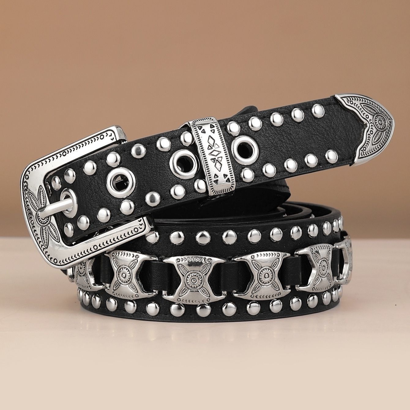 Designer Hip-hop Vintage Belt Riveted Belts Menswear Accessories Size ONE SIZE - 1 Thumbnail