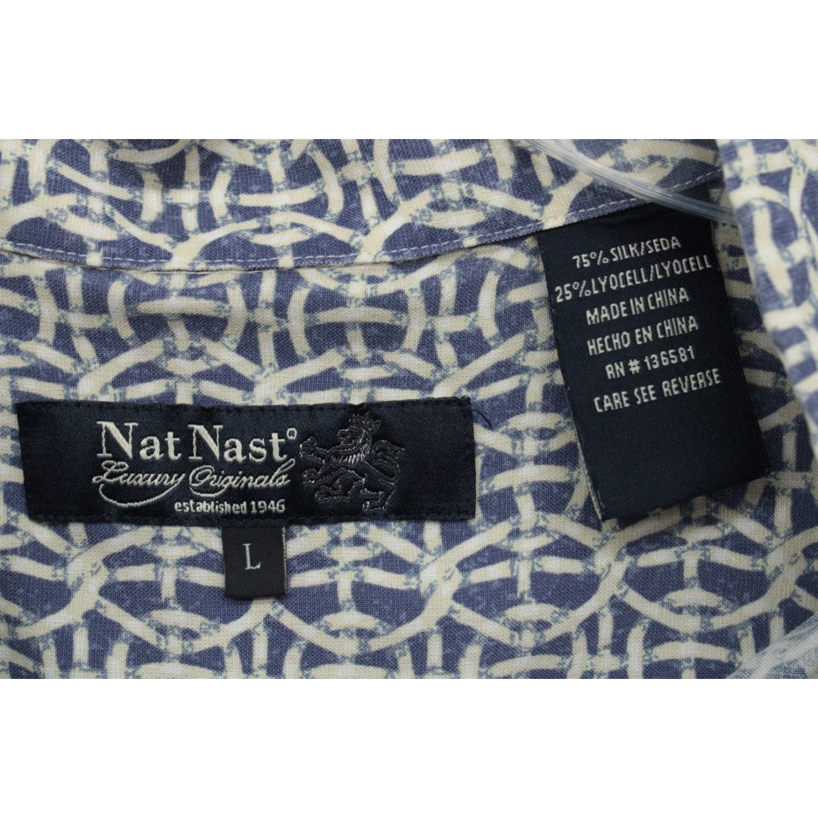 Nat Nast Nat Nast Shirt Men's Large Blue Chain mail print Silk Hawaiian Allover Print Mens Size US L / EU 52-54 / 3 - 6 Thumbnail