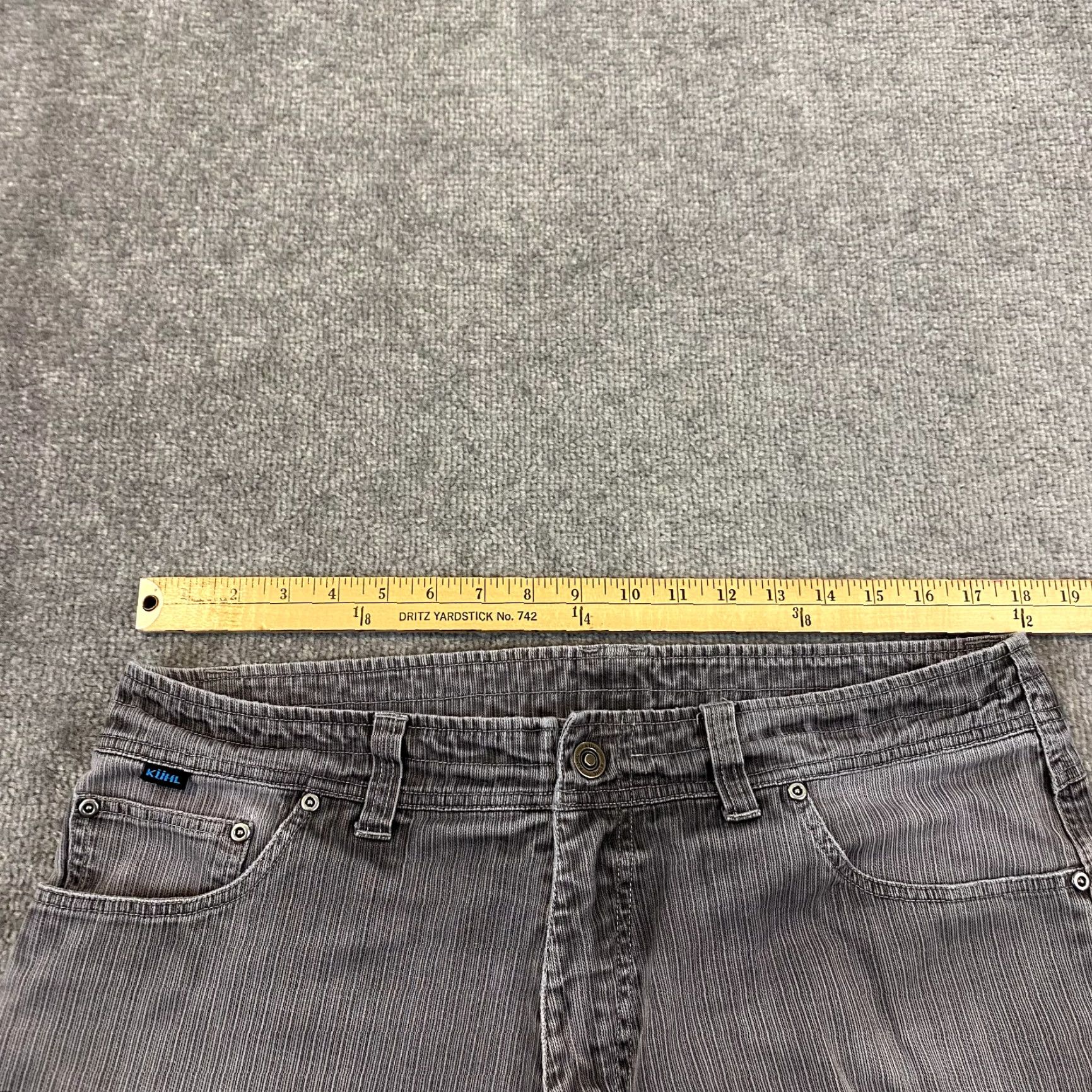 Denime KUHL Pants Men 36x32 Gray Striped Patina Denim 5-Pocket Hike Trail Outdoor Logo Size US 36 / EU 52 - 5 Thumbnail