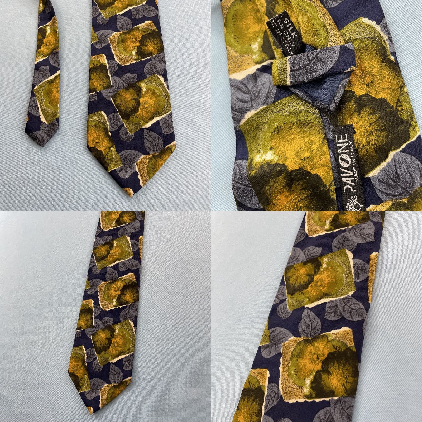 Vintage VINTAGE Pavone Tie Men's Adult One Size Silk Geometric Floral Patchwork Italy 57"-60" Wide Black Blue Green 1990s Cap­sule Necktie 4x56" Size ONE SIZE - 10 Thumbnail