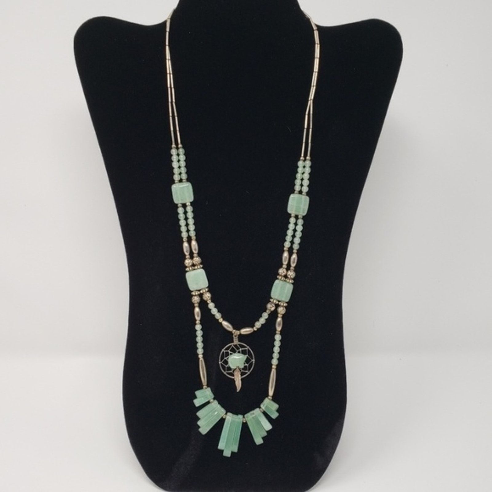 Other Silver-Tone & Green 2-Strand Necklace wDreamcatcher Pendant Size ONE SIZE - 1 Thumbnail