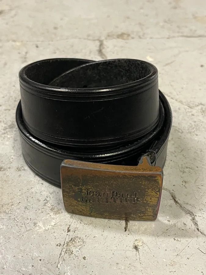 Designer × Jean Paul Gaultier × Vintage 2000s Jean Paul Gaultier Earth Black Leather Belt Size ONE SIZE - 3 Thumbnail