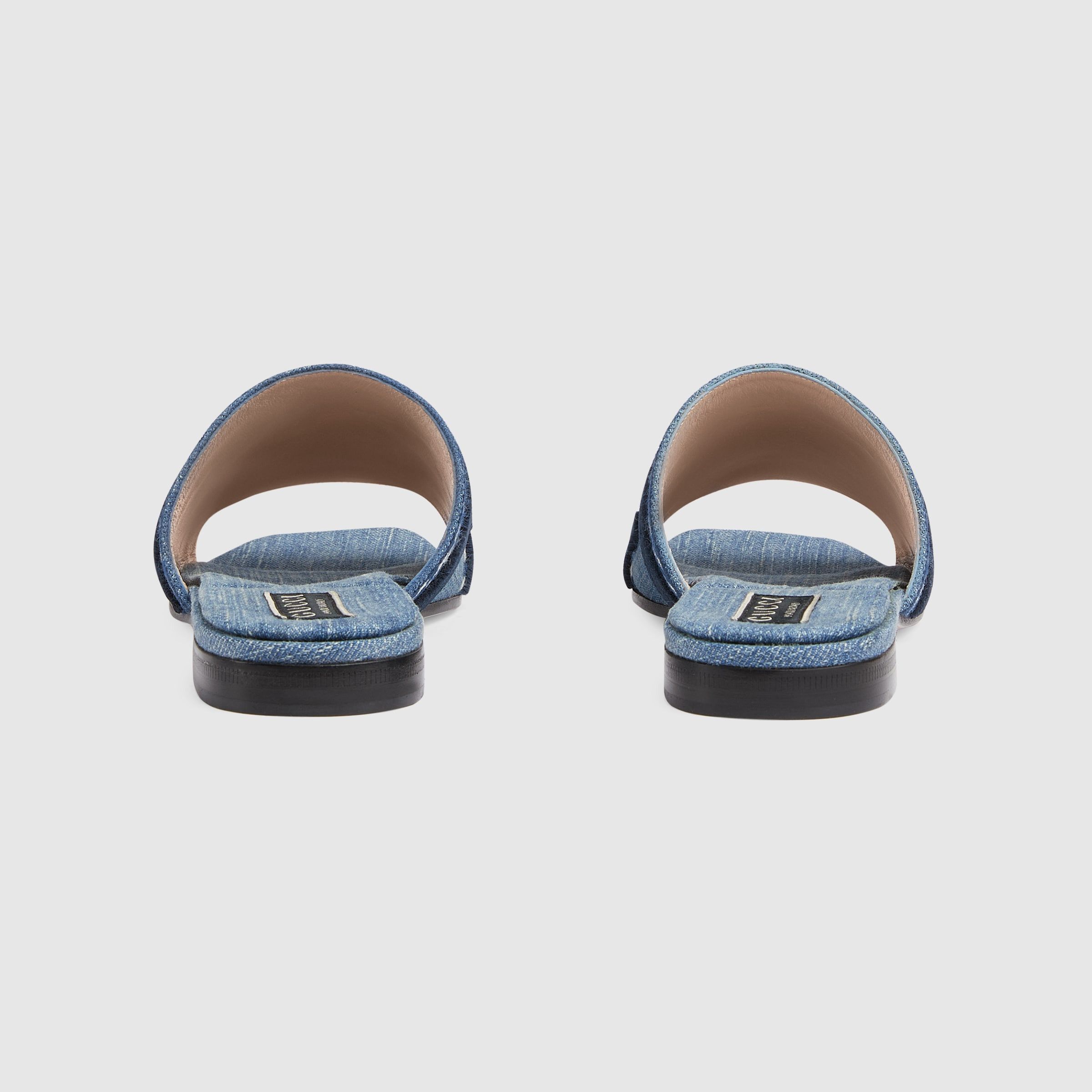 Gucci Gucci Jane Blue Denim Velvet Logo Mule Flat Slide Sandal 37 Size US 7 / IT 37 - 15 Thumbnail