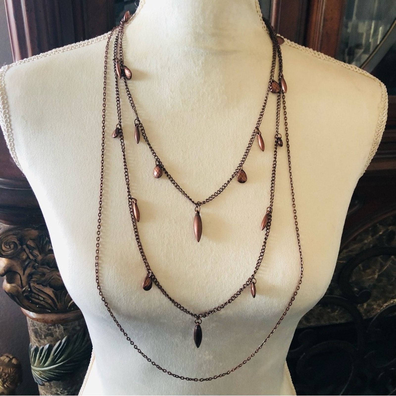 Jewelry Layered triple strand copper plated necklace and earring set Size ONE SIZE - 2 Thumbnail