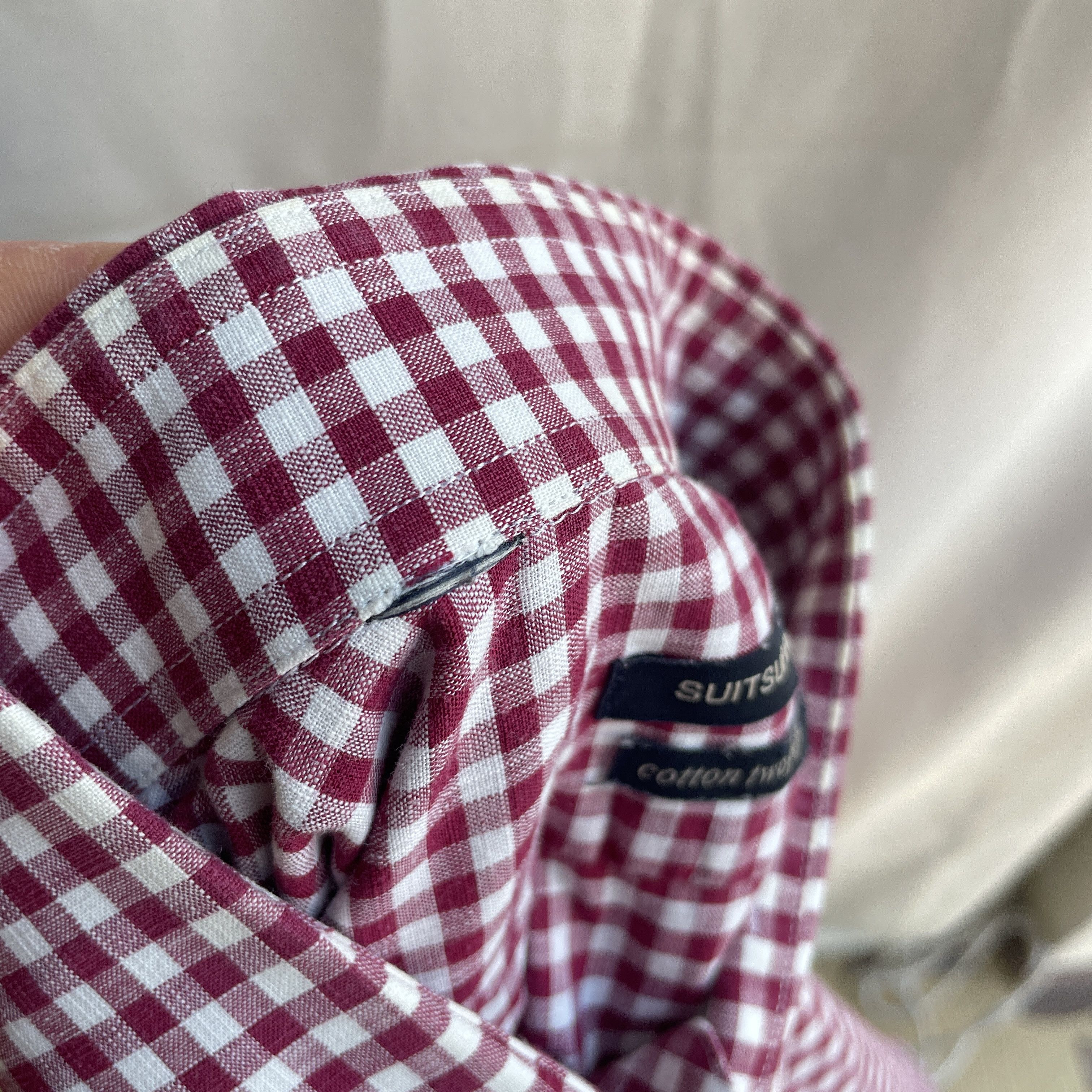 Suitsupply Suitsupply Gingham Check Red Spread Collar Dress Shirt Size 42R - 8 Thumbnail