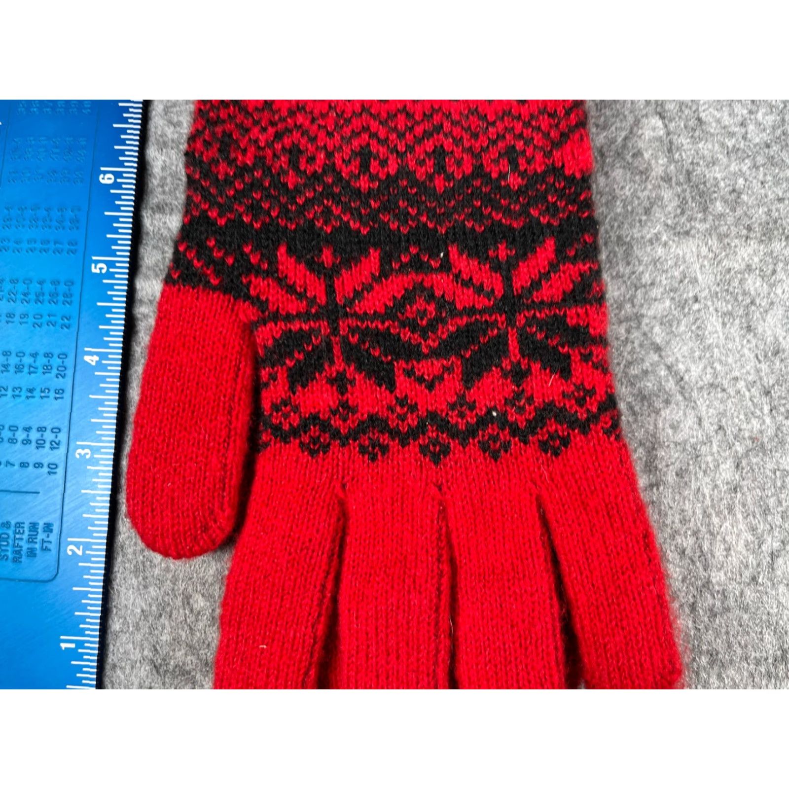 Vintage Juncture Mens Gloves One Size Red Polyester Blend Fair Isle Stretch Winter Ski Size ONE SIZE - 2 Thumbnail