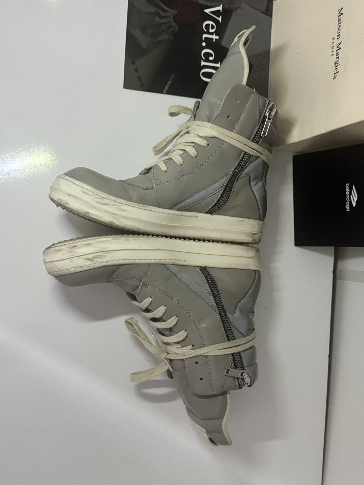 Rick Owens ✅Rick owens Geobasket grey white 40 Size US 7.5 / EU 40-41 - 4 Thumbnail