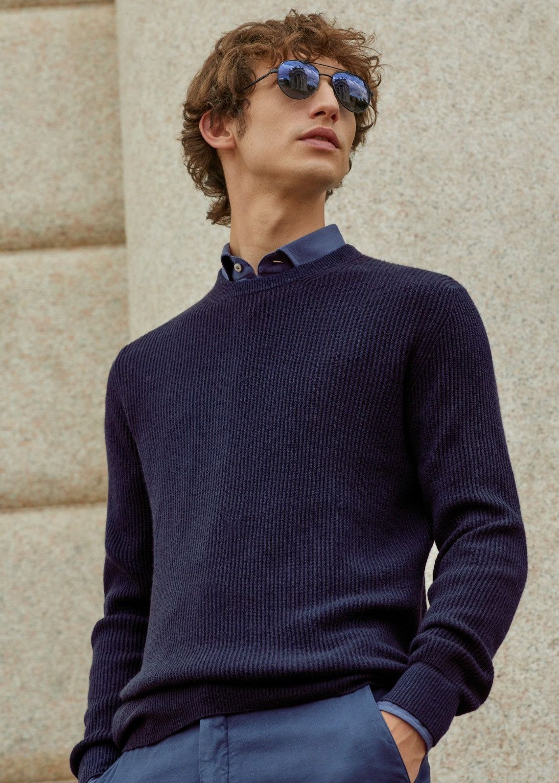 Loro Piana o1srvl11e1124 Roundneck Cashmere Sweater in Blue Size US XL / EU 56 / 4 - 1 Thumbnail