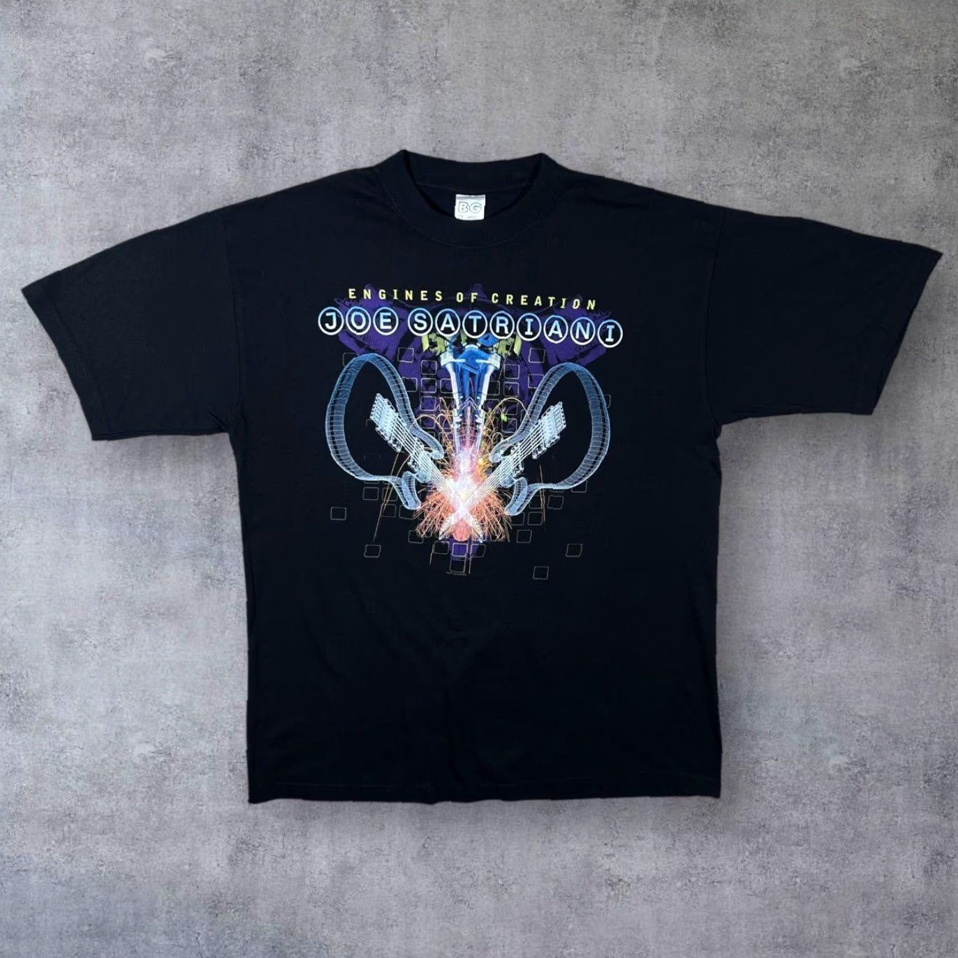 Vintage BG (2000) Joe Satriani Engines Of Creation Tour 2000 Rock Metal Band T-Shirt XL Black Mens Short Sleeve Cotton Vintage Signed XL Size US XL / EU 56 / 4 - 2 Thumbnail