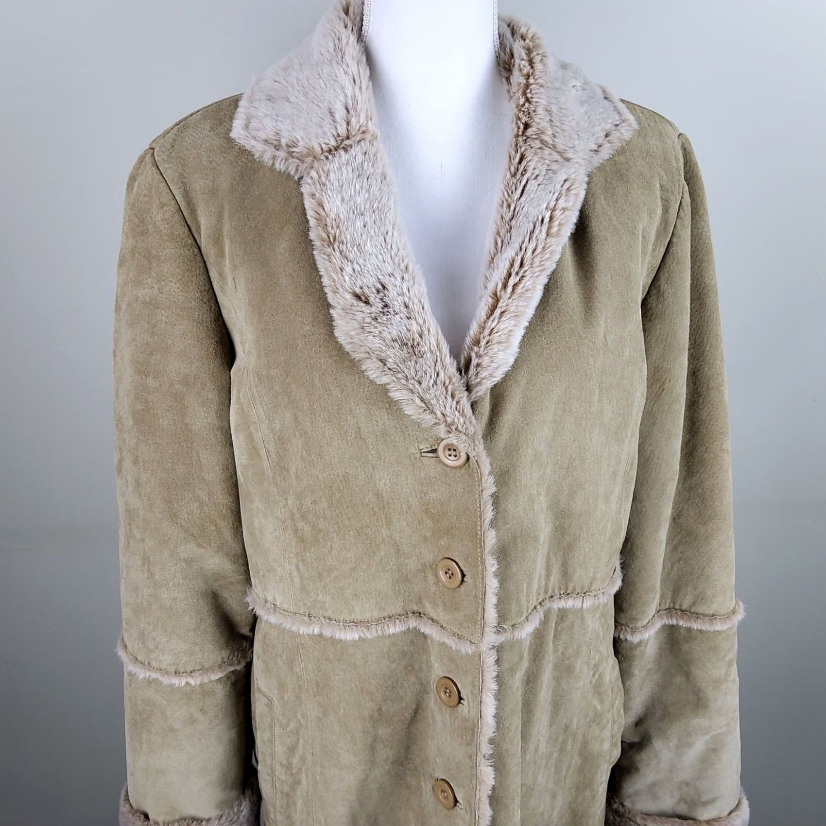 Vintage Brandon Thomas Suede Leather Jacket Coat Pea Coat Faux Fur Trim Tan Size L Womens Brown Size L / US 10 / IT 46 - 5 Thumbnail