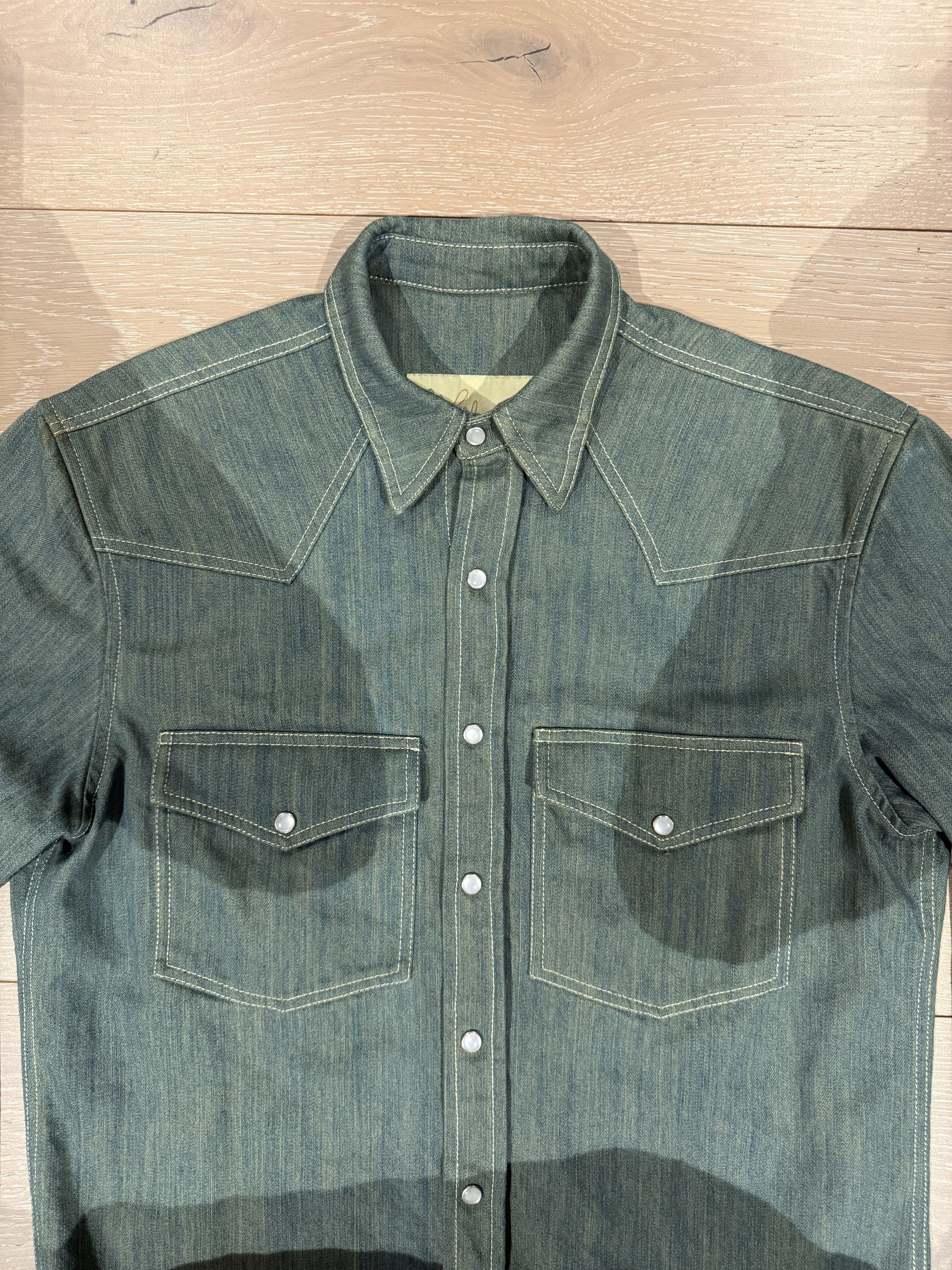 Libero 💚 Libero Spaghetti Western Button Up Shirt Green Denim NEW Size US M / EU 48-50 / 2 - 8 Thumbnail