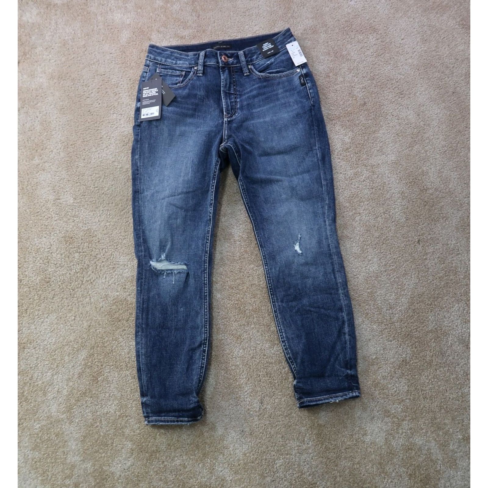 Silver Jeans Co. Silver Jeans Slim Skinny Crop Jeans Women's 30x26 Blue Denim NEW Slim Stretch Cotton Blend 5-Pocket Zippered Size 30" / US 8 / IT 44 - 2 Thumbnail