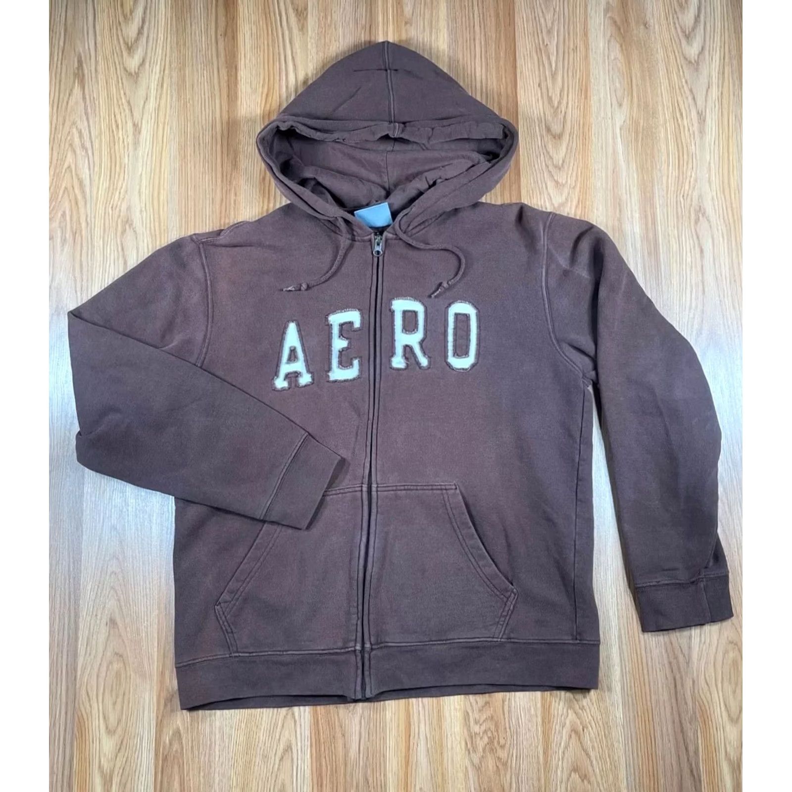 Vintage Aéropostale Hoodie Mens M Medium Brown Full Zip Sweatshirt Cotton Polyester Blend Size US M / EU 48-50 / 2 - 2 Thumbnail