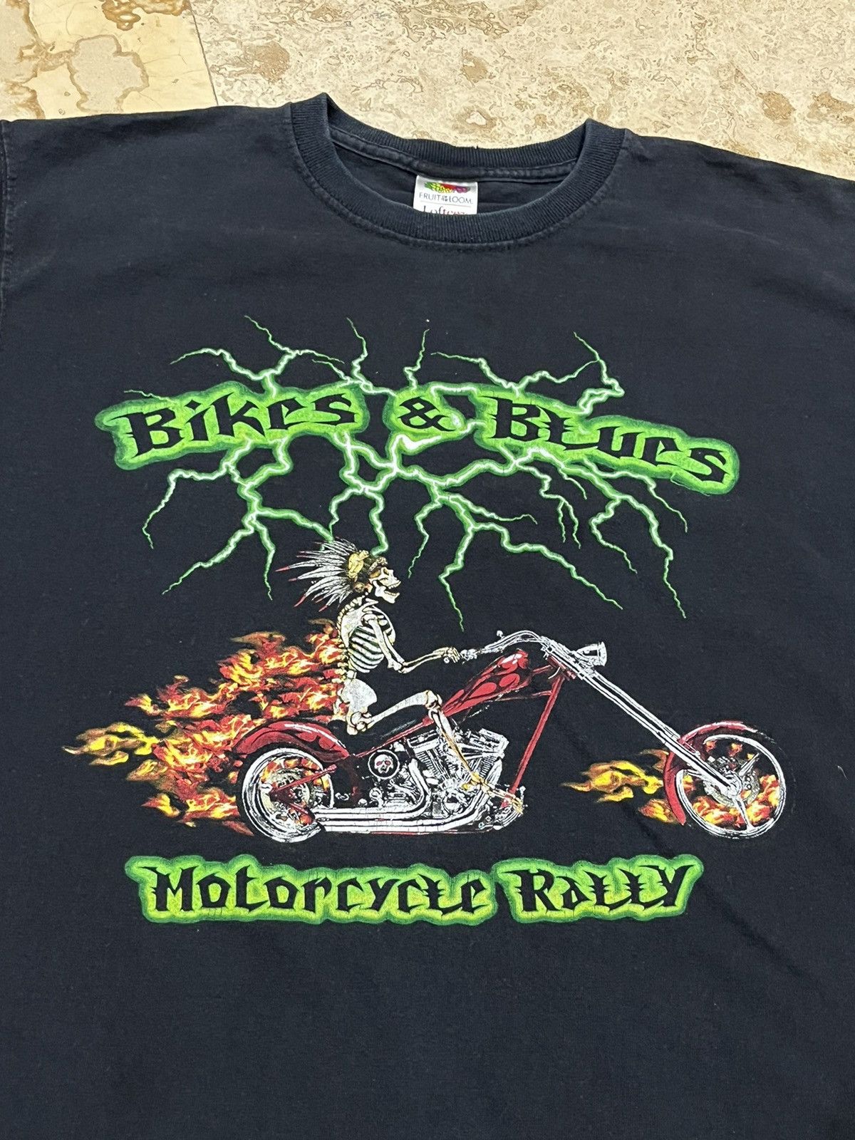 Harley Davidson × Vintage CRAZY Y2K Bikes & Blues Motorcycle Lightning Skeleton Tee Size US L / EU 52-54 / 3 - 2 Thumbnail