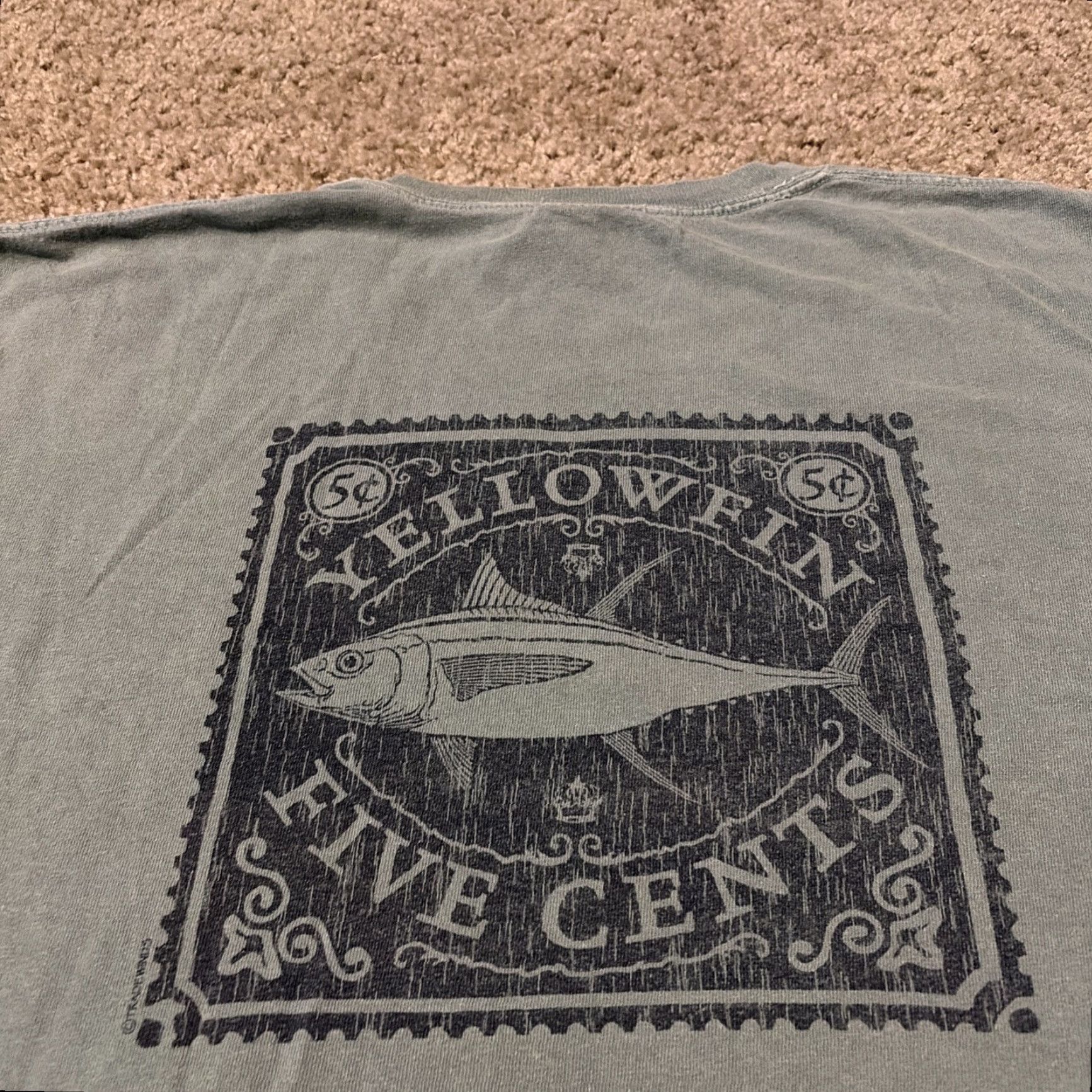 Anvil VINTAGE 90s Yellowfin Tuna Stamp Fishing Bait Nature Fish Green T-Shirt XL Size US XL / EU 56 / 4 - 3 Thumbnail