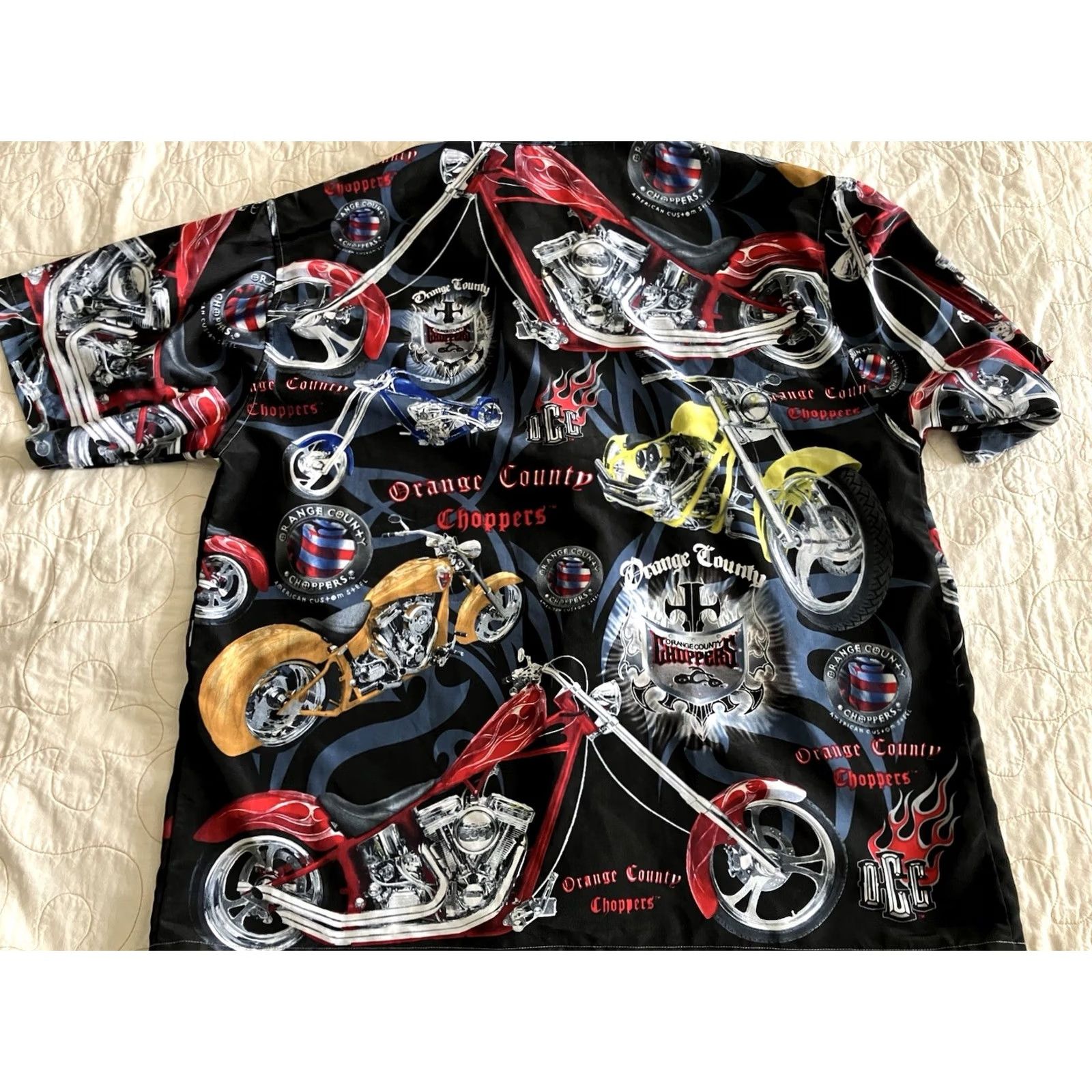 ALOHAS VINTAGE Orange County Choppers Shirt Mens XL Black Aloha Motorcycle 00s Hole Short Sleeve Button-Up Collared Graphic Print Biker Mens XL Size US XL / EU 56 / 4 - 2 Thumbnail