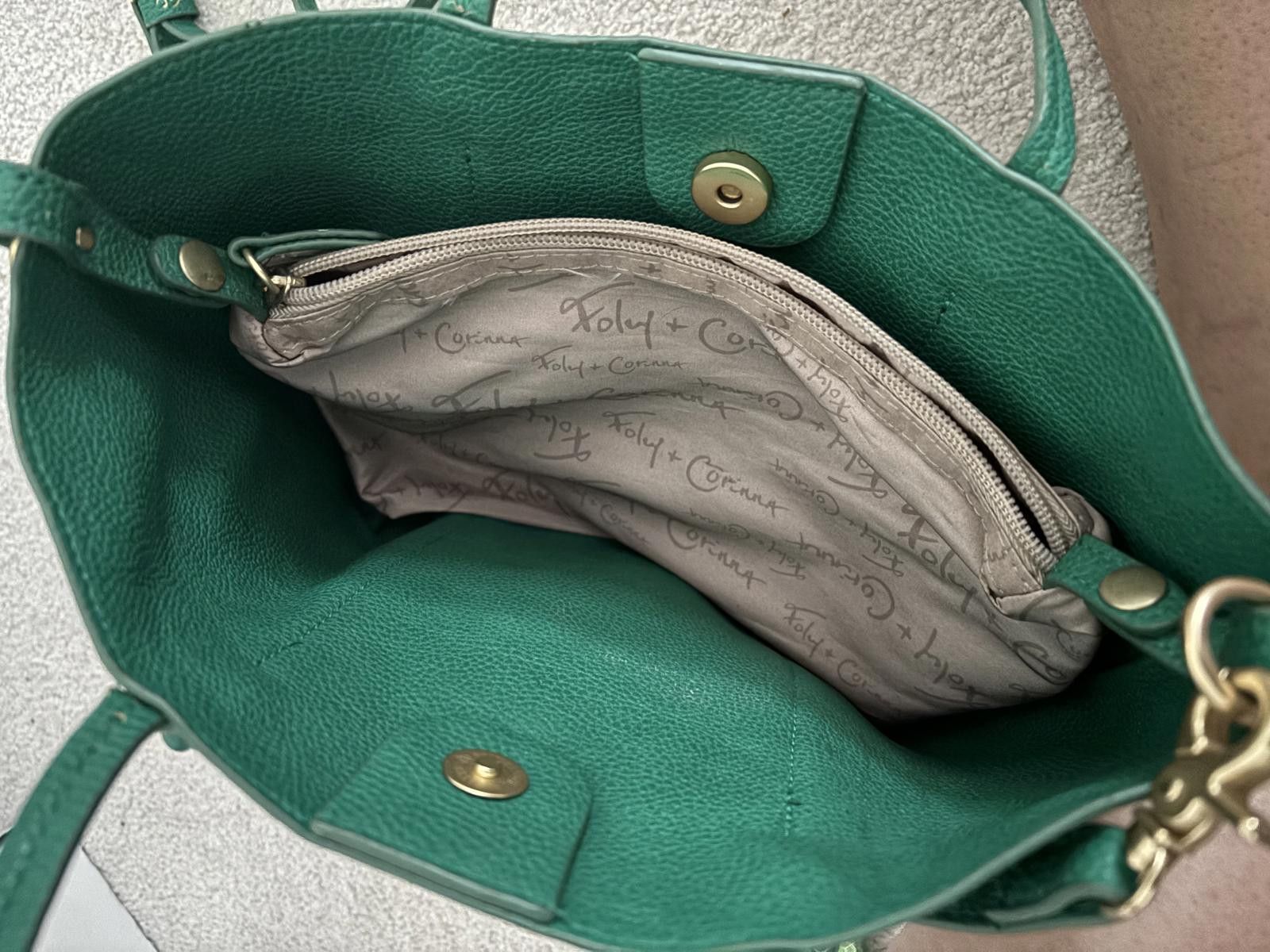 Designer EUC Green Leather Handbag by Foley and Corinna Anthropologie Size ONE SIZE - 3 Thumbnail