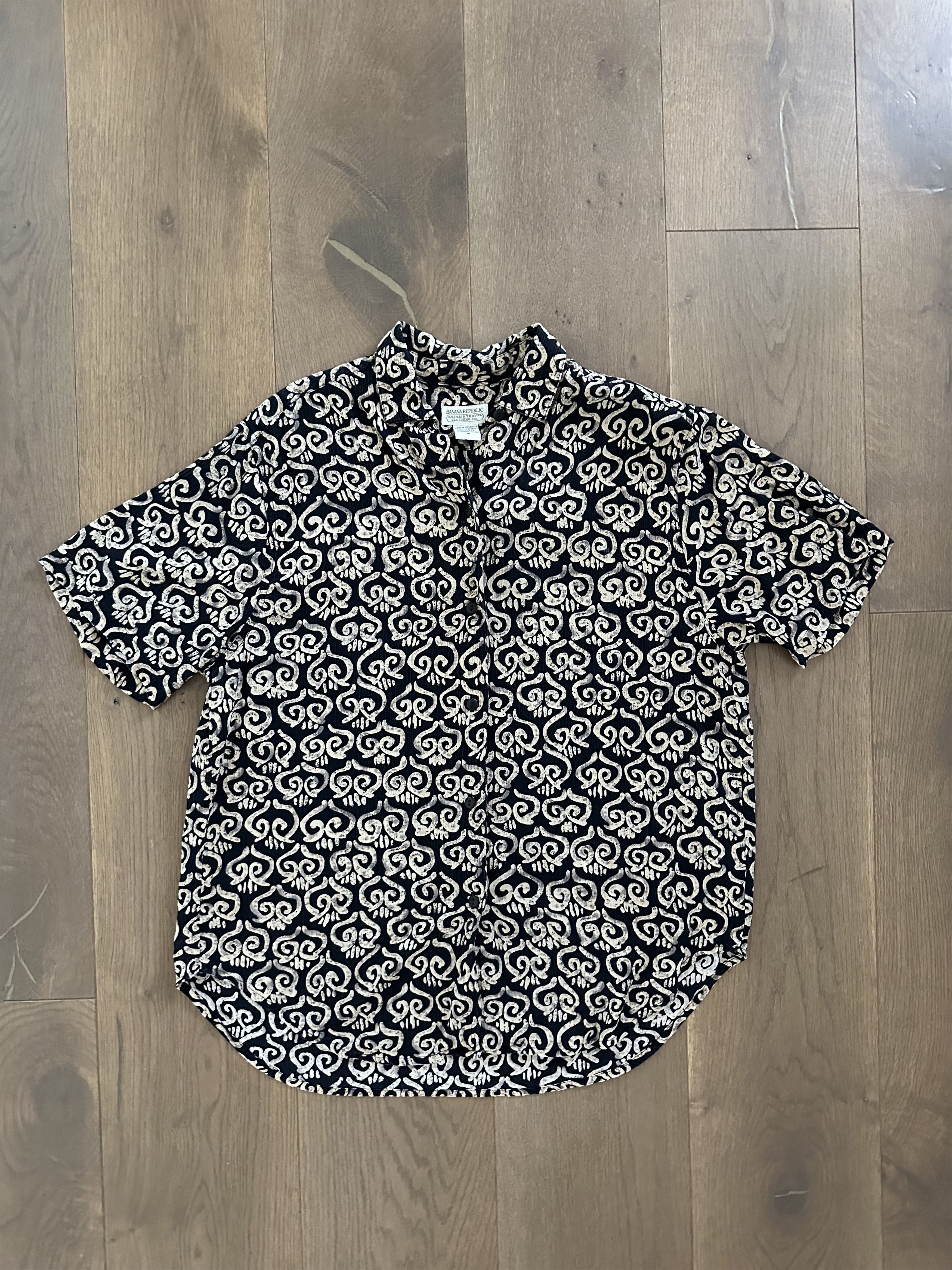 Banana Republic Vintage 1990s Crinkle Batik Shirt Size US M / EU 48-50 / 2 - 2 Thumbnail