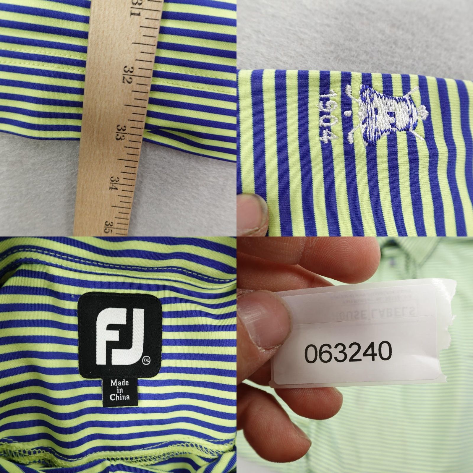 Footjoy FootJoy Polo Shirt Mens 2XL Short Sleeve Golf Breathable Moisture Wicking Blue Green Stripes San Gabriel Club Mens Size US XXL / EU 58 / 5 - 8 Thumbnail