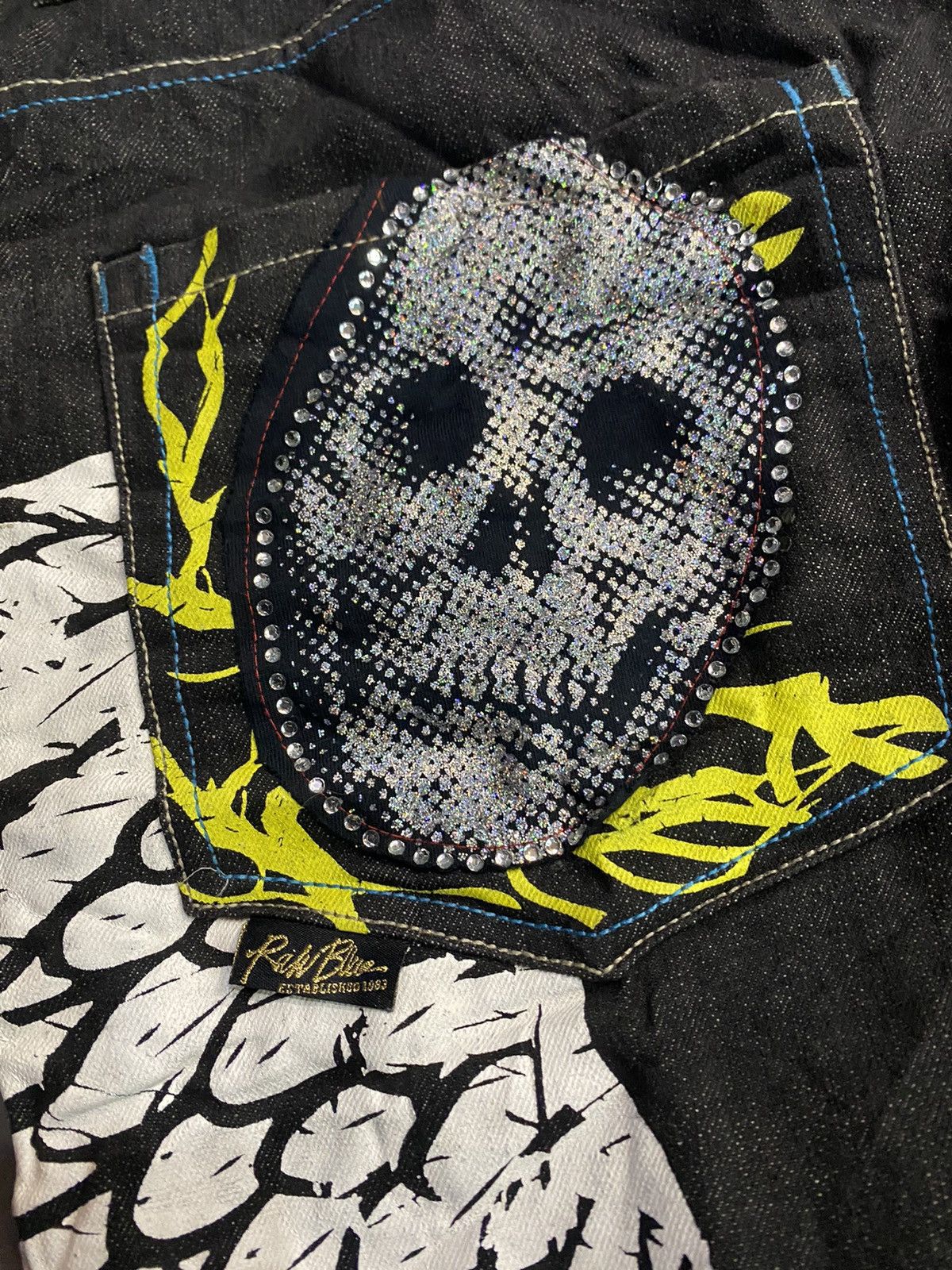 Japanese Brand Skull 💀 Raw blue baggy very rare Size US 37 - 3 Thumbnail