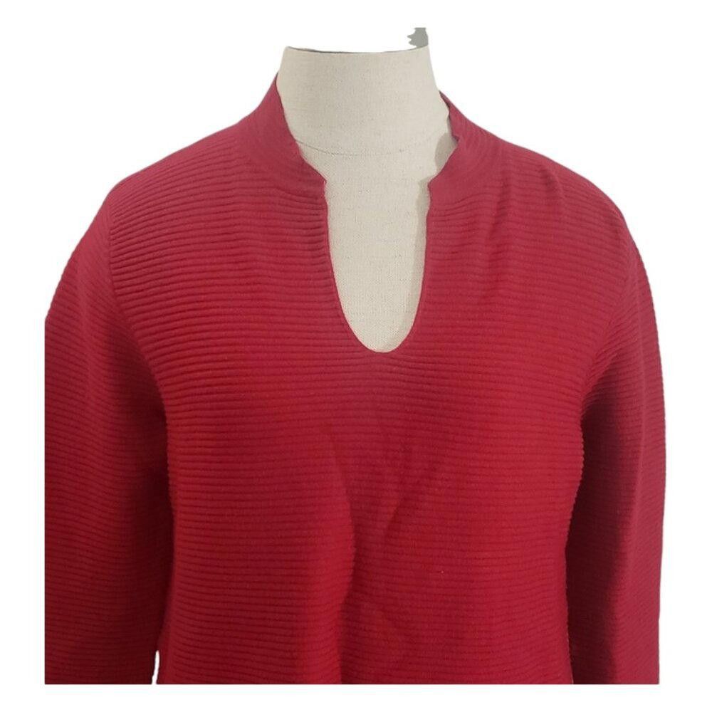 Designer CT1979 Ethyl Red Ribbed V-neck Long Sleeve Sweater M Size M / US 6-8 / IT 42-44 - 2 Thumbnail