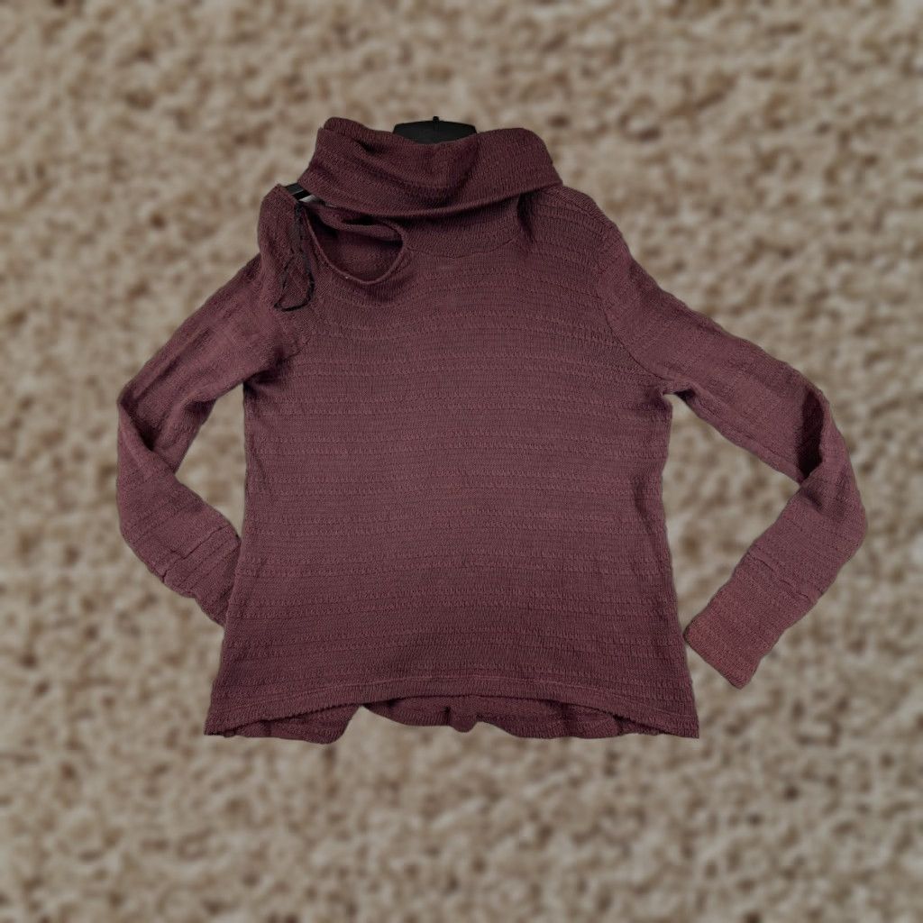 Vintage LA Made Womens Sweater Pullover Long Sleeve Cowl Neck Asymmetric Ruffle Burgundy Fall Winter 100% Cotton Knit Casual Size S / US 4 / IT 40 - 1 Thumbnail