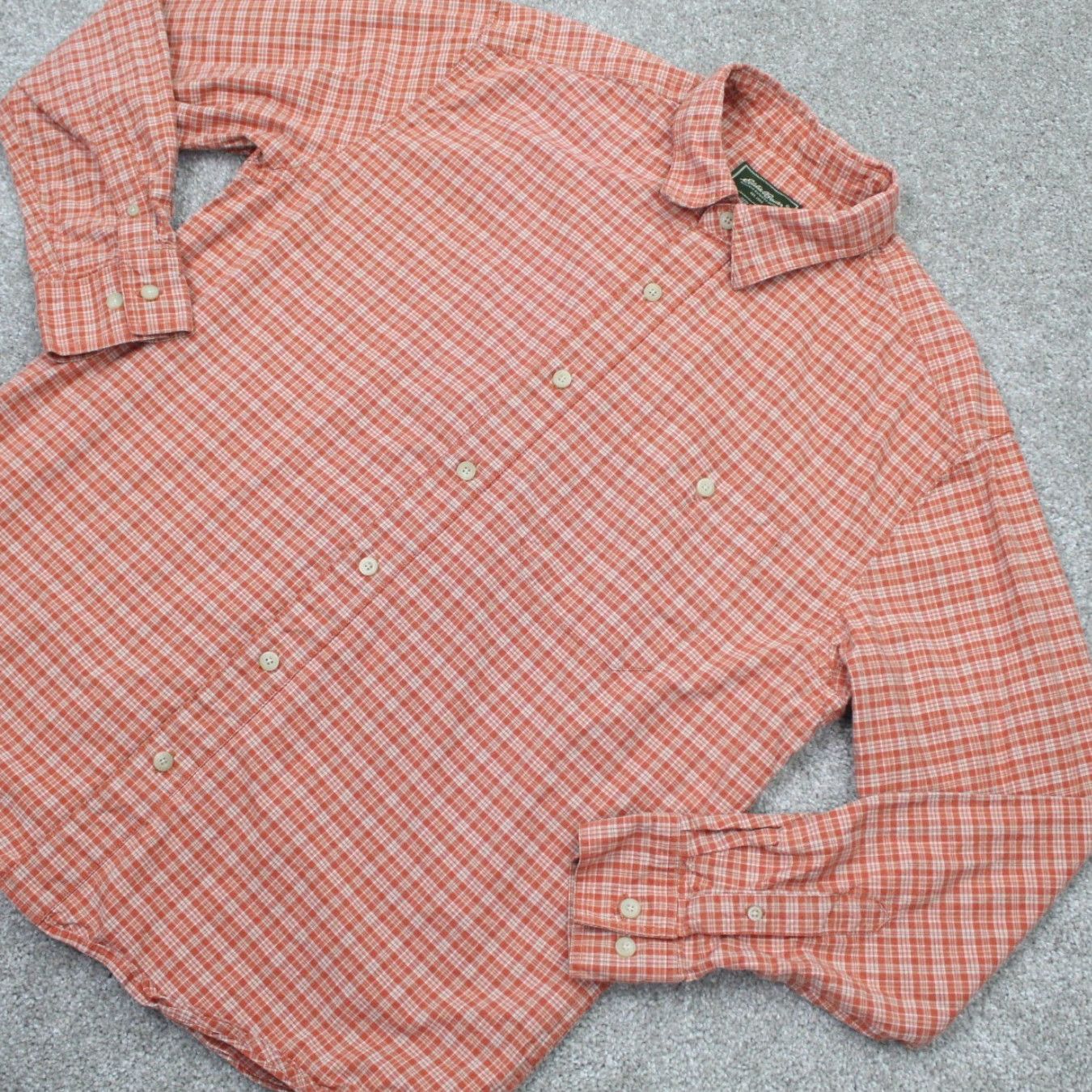 Eddie Bauer Eddie Bauer Shirt Mens Large Orange/White Check Cotton Long Sleeve Button Up Size US L / EU 52-54 / 3 - 3 Thumbnail