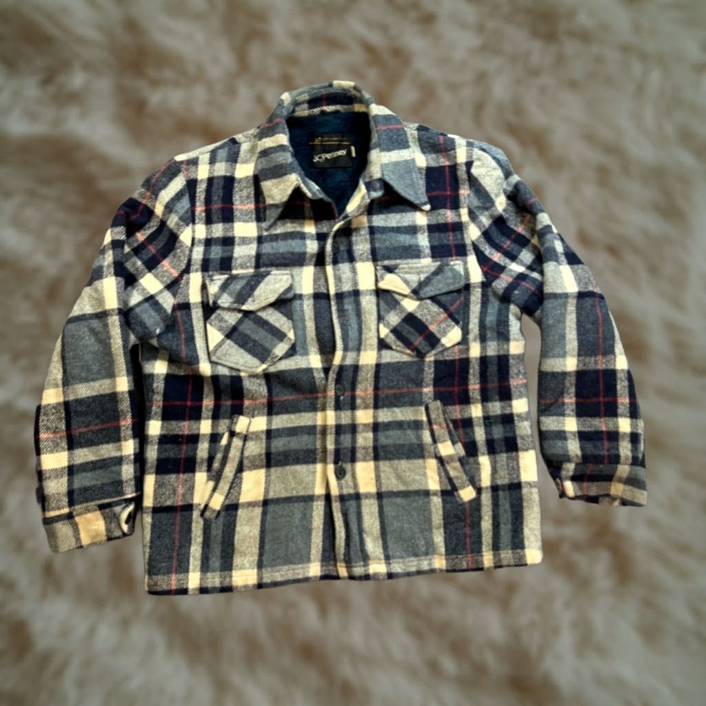 Sears VINTAGE Sears Men's L Reg Wool Coat Jacket Shacket Plaid Button Casual Work Outerwear Size US L / EU 52-54 / 3 - 1 Thumbnail