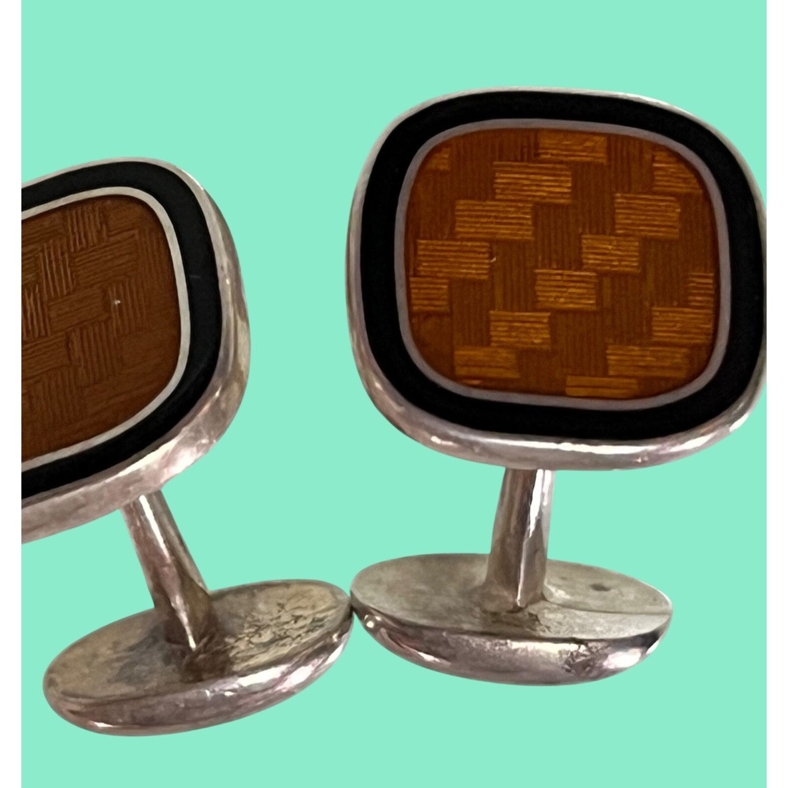 Other Sterling Silver & Enamel Cufflinks With Geometric Amber-Colo Size ONE SIZE - 3 Thumbnail