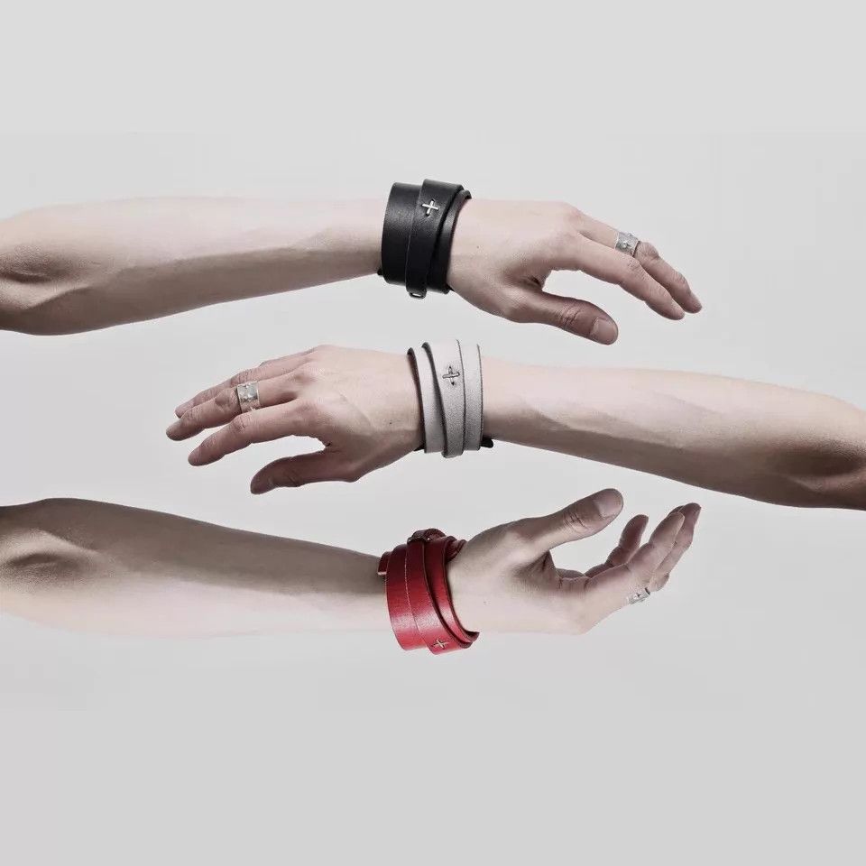 Ma+ M.A+ Maurizio Amadei A-F0K3 Black Leather Cross Bracelet Size ONE SIZE - 6 Thumbnail