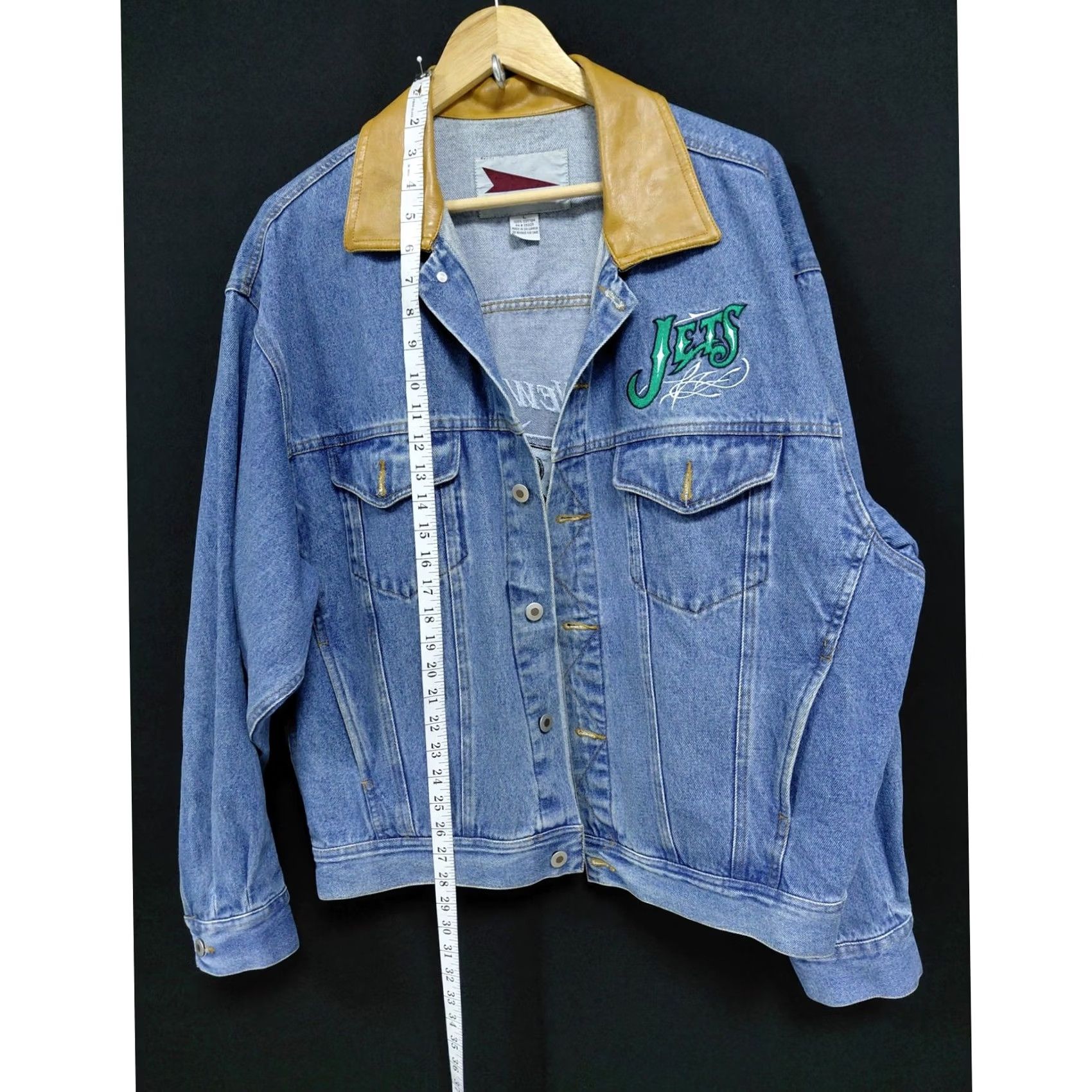 Vintage ProElite New York Jets Denim Jacket Blue Solid Long Sleeve Men Size L Size US L / EU 52-54 / 3 - 7 Thumbnail
