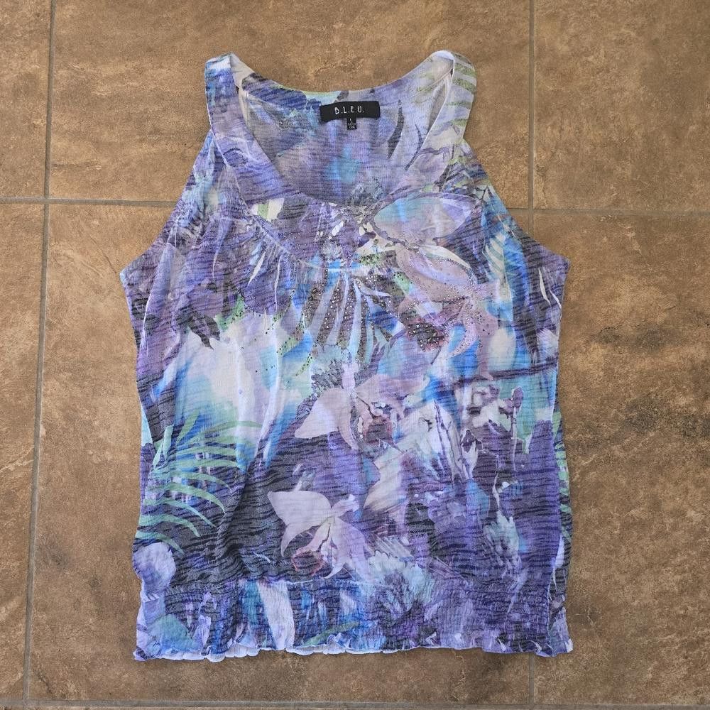 Designer Multicolored Floral B.L.E.U. Smocked Tank Size L / US 10 / IT 46 - 1 Thumbnail