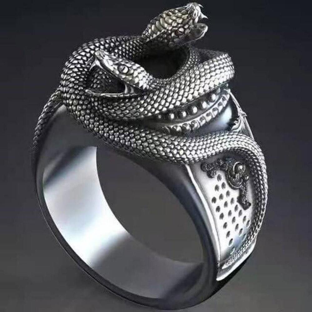 Designer Men's Domineering Snake Head Silver Gothic Ring - Size 10 Size ONE SIZE - 1 Thumbnail